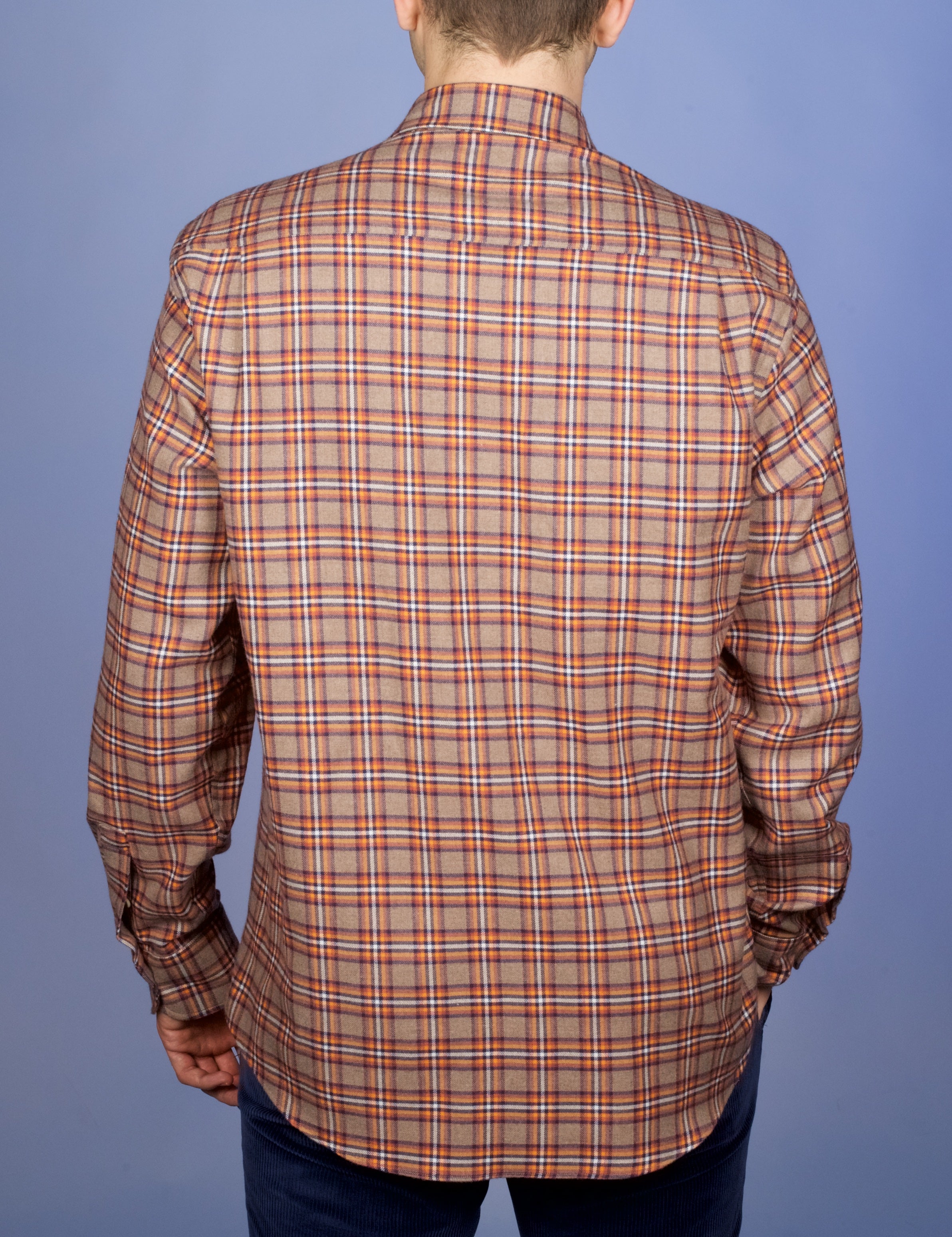 Chemise Flanelle Carreaux Camel/Orange - Col Boutonné