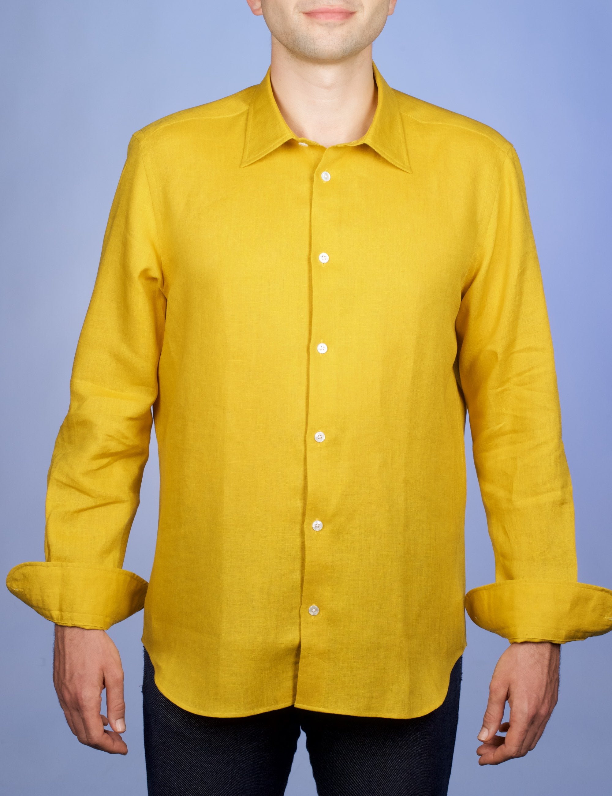 Chemise Lin Normand Jaune Moutarde - Col Souple