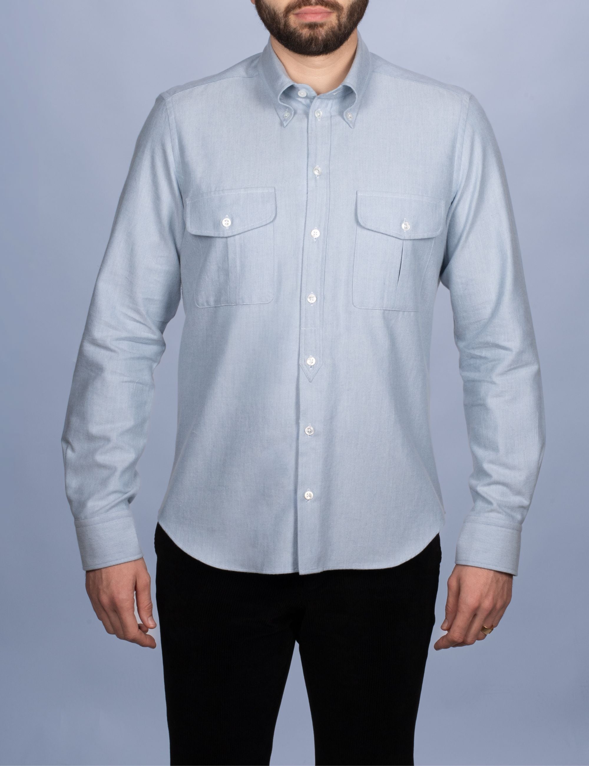 Chemise Alpine - Flanelle Bleu Glacier - Col Boutonné & Poches à Soufflets