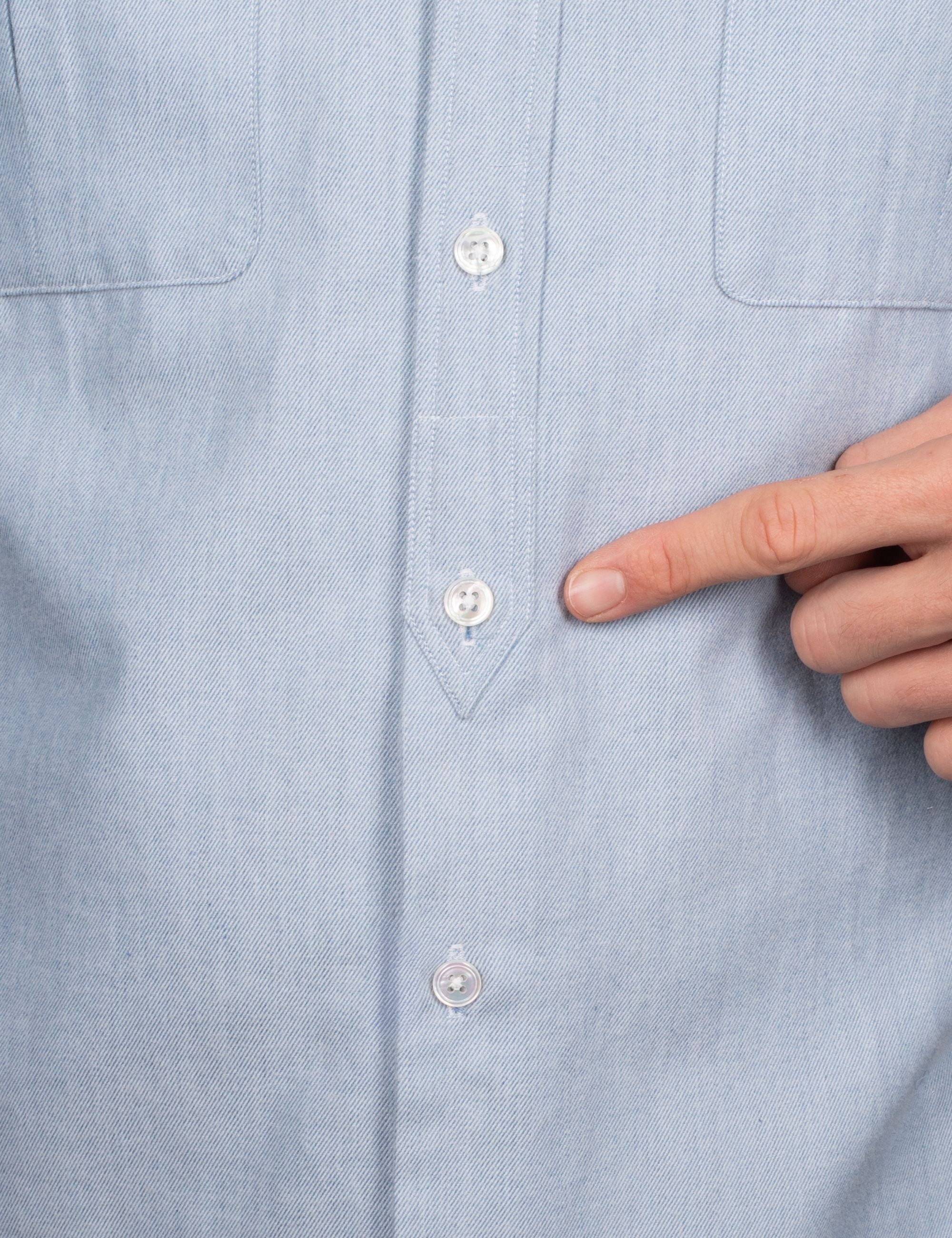 Chemise Alpine - Flanelle Bleu Glacier - Col Boutonné & Poches à Soufflets