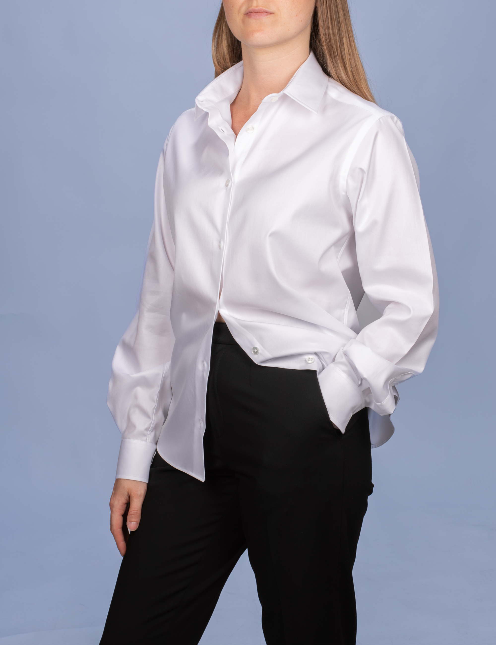 White Poplin Double Twisted Yarn Shirt - Fitted Cut