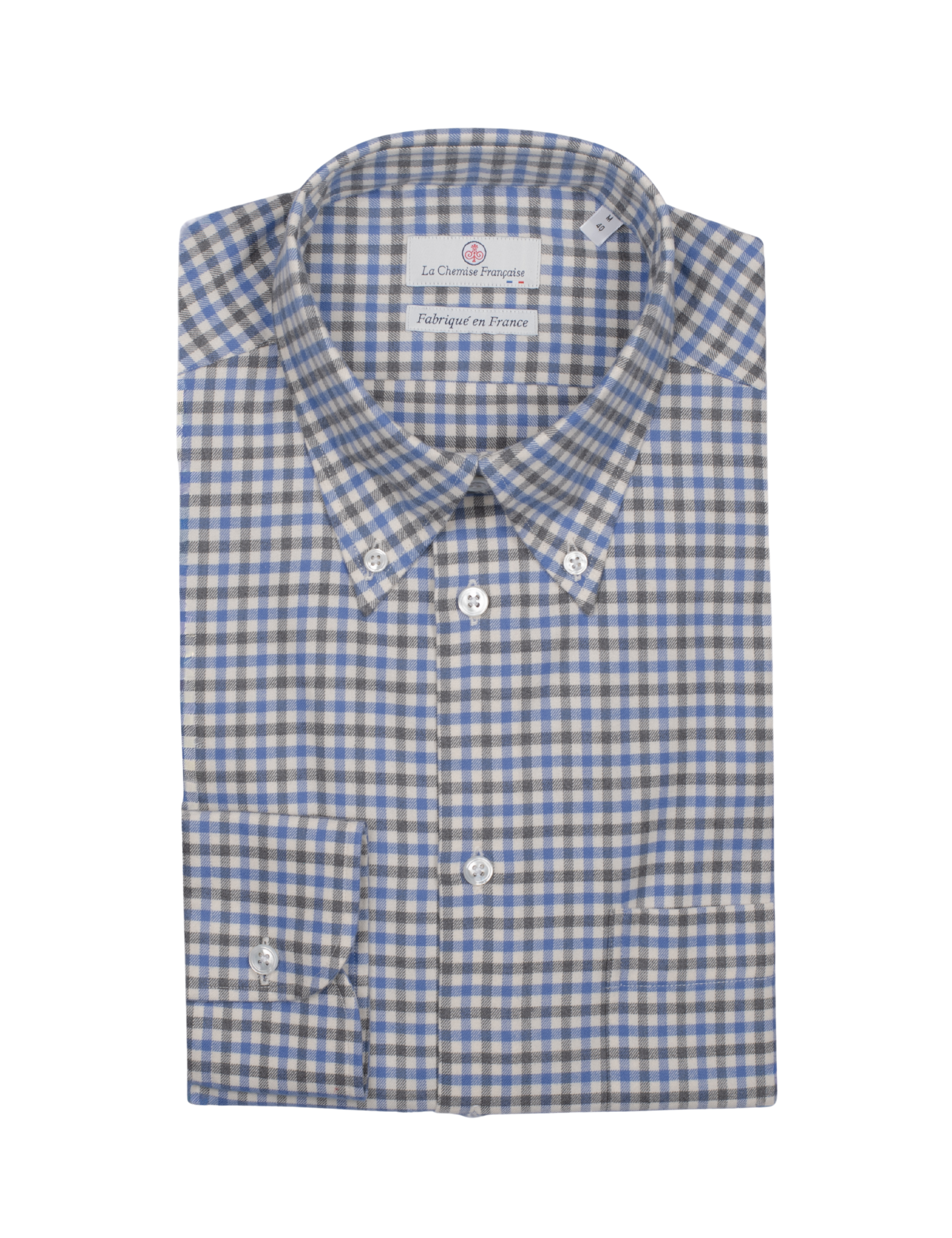 Chemise Flanelle Carreaux Bleu/Gris - Col Boutonné