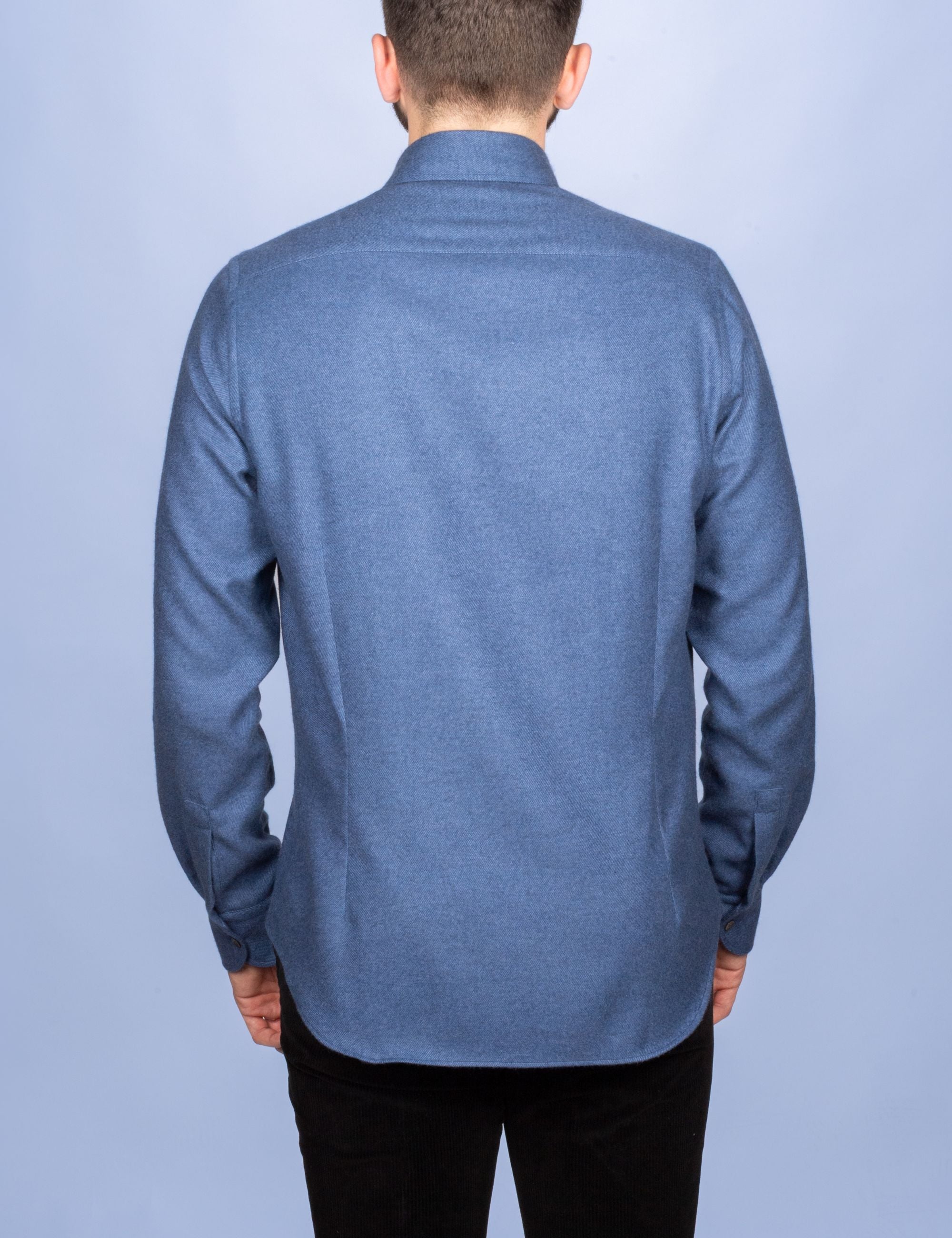 Warm Navy Flannel Shirt - Button-Down Collar