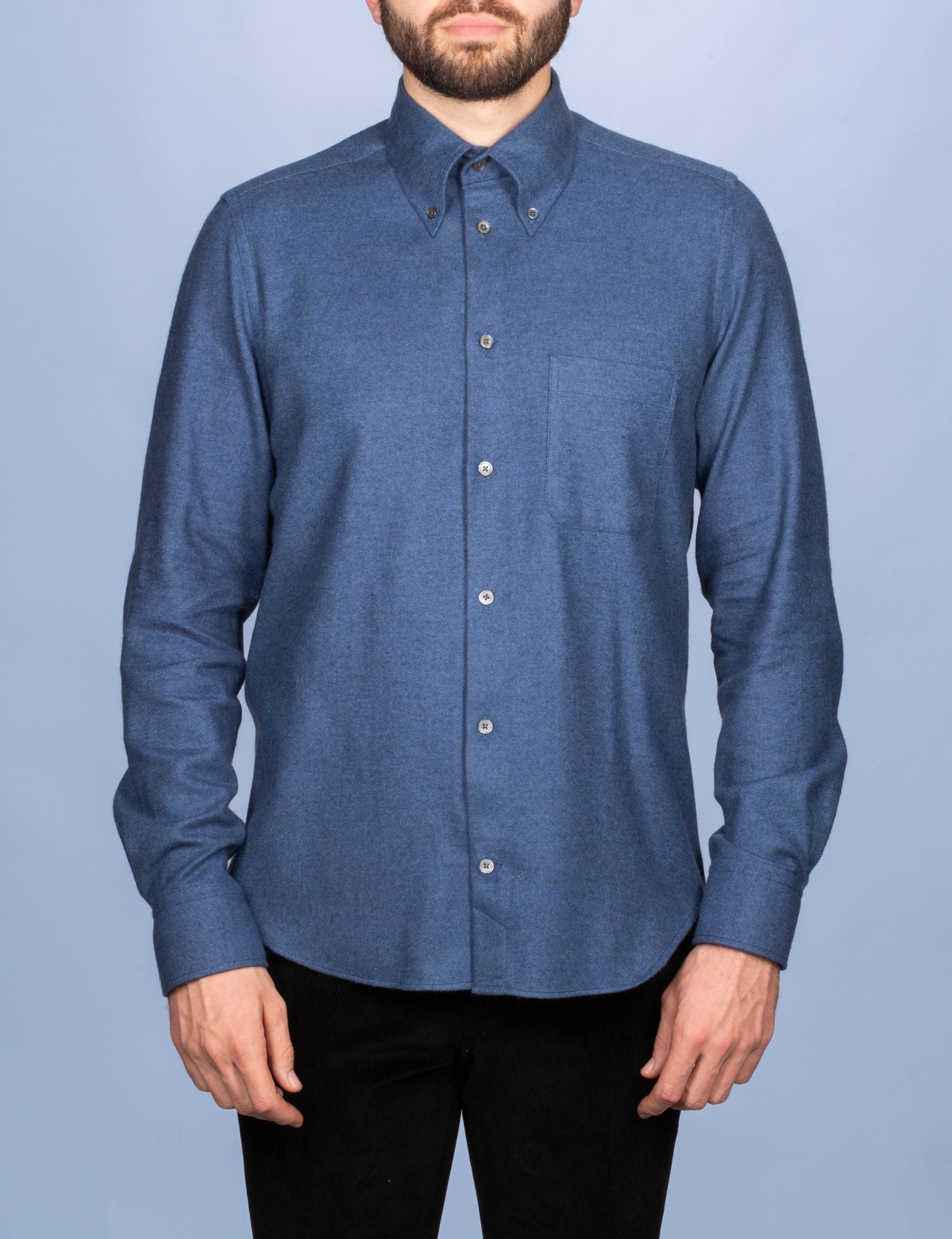 Chemise Flanelle Chaude Bleu Marine - Col Boutonné