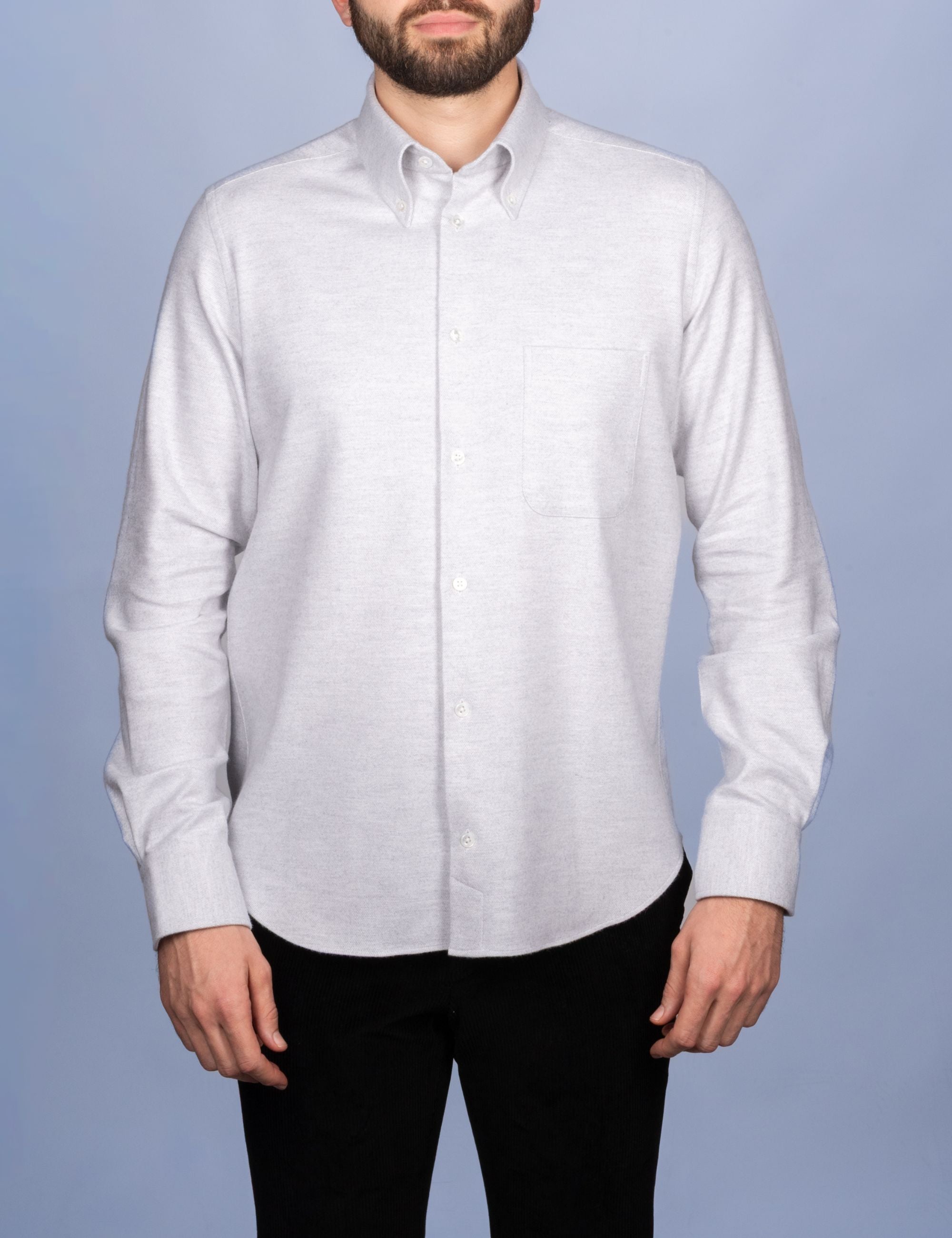 Chemise Flanelle Chaude Grise - Col Boutonné