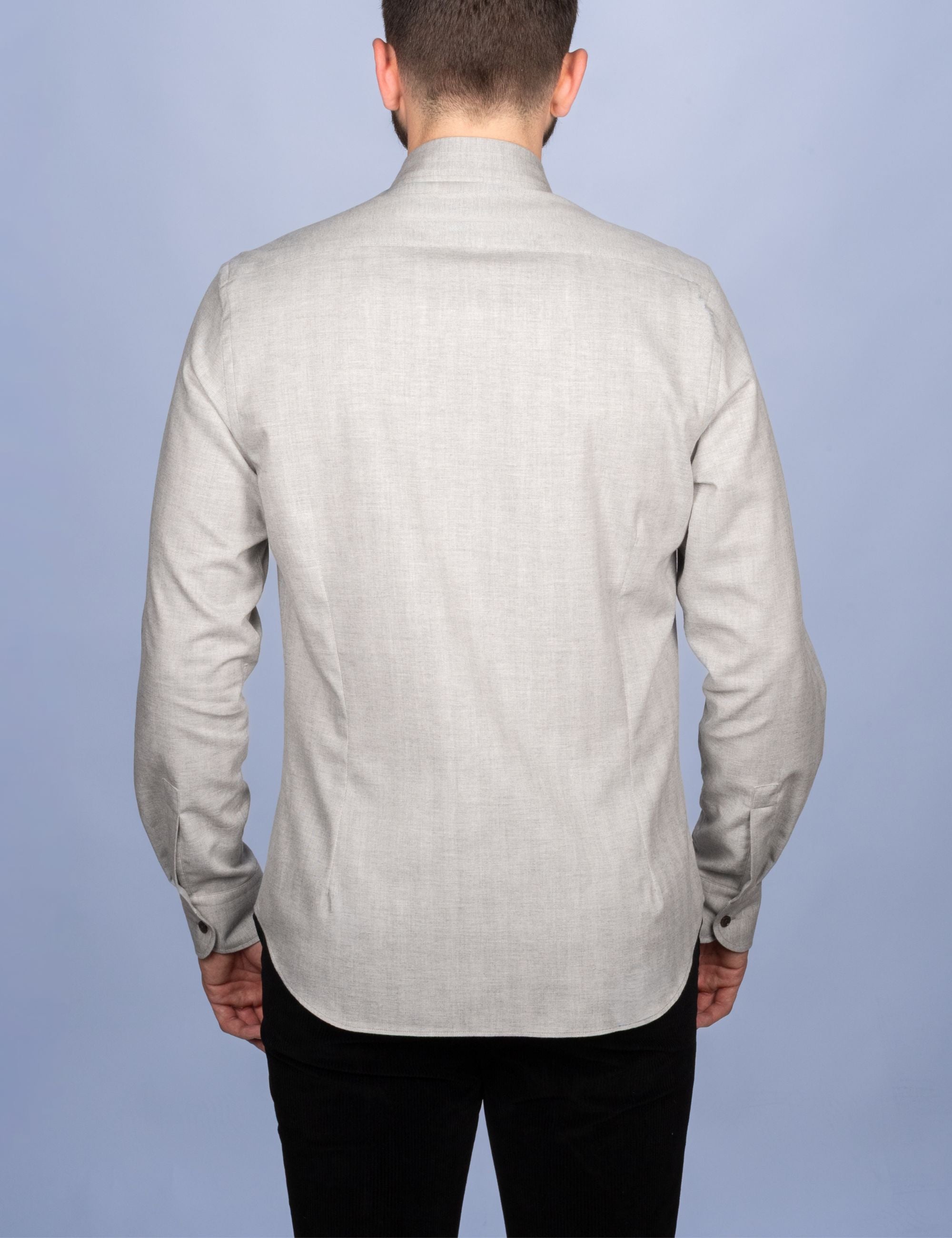 Chemise Flanelle Fine Chevrons Gris - Col Souple & Gorge Américaine