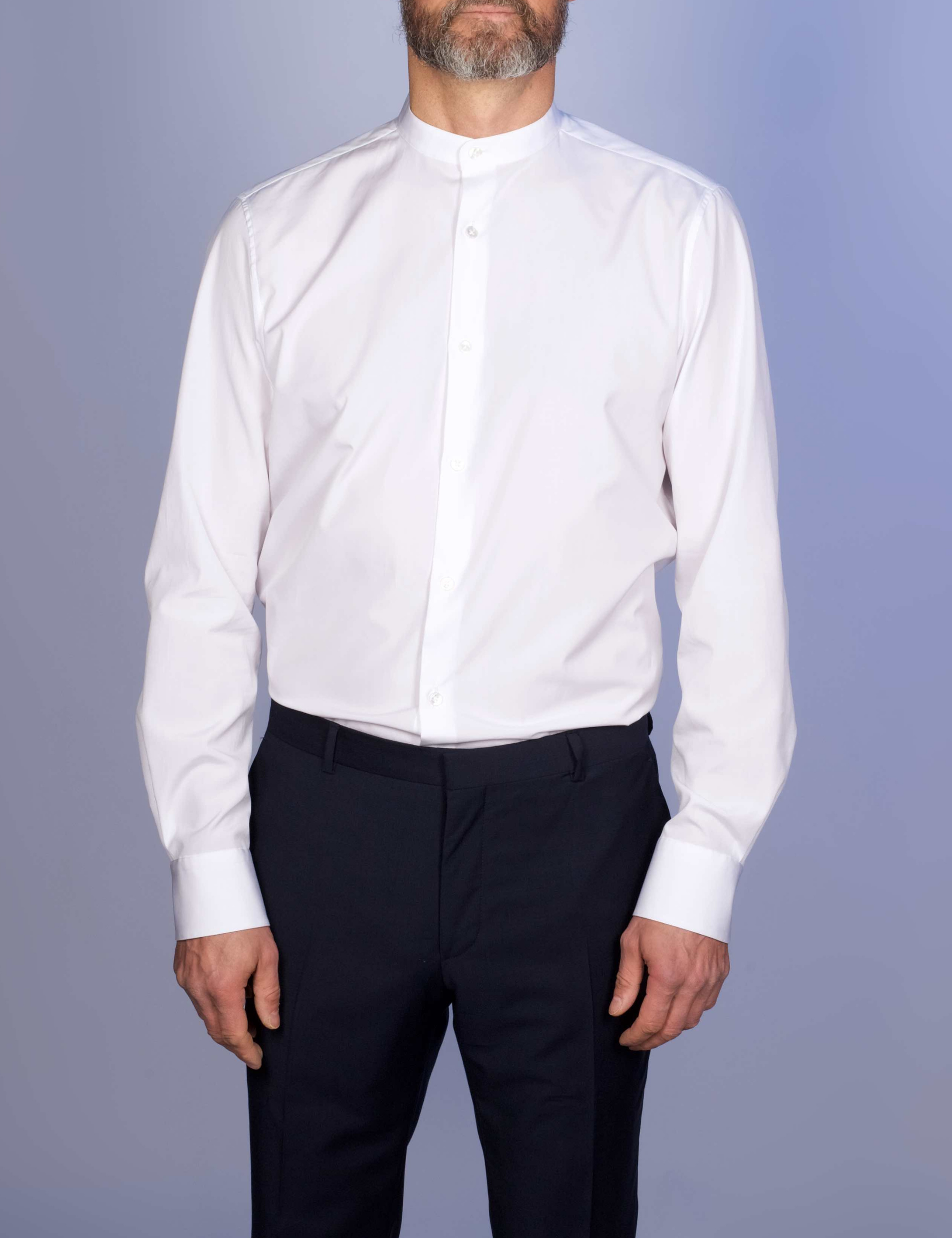 Chemise Blanche Popeline Double Retors - Col Officier