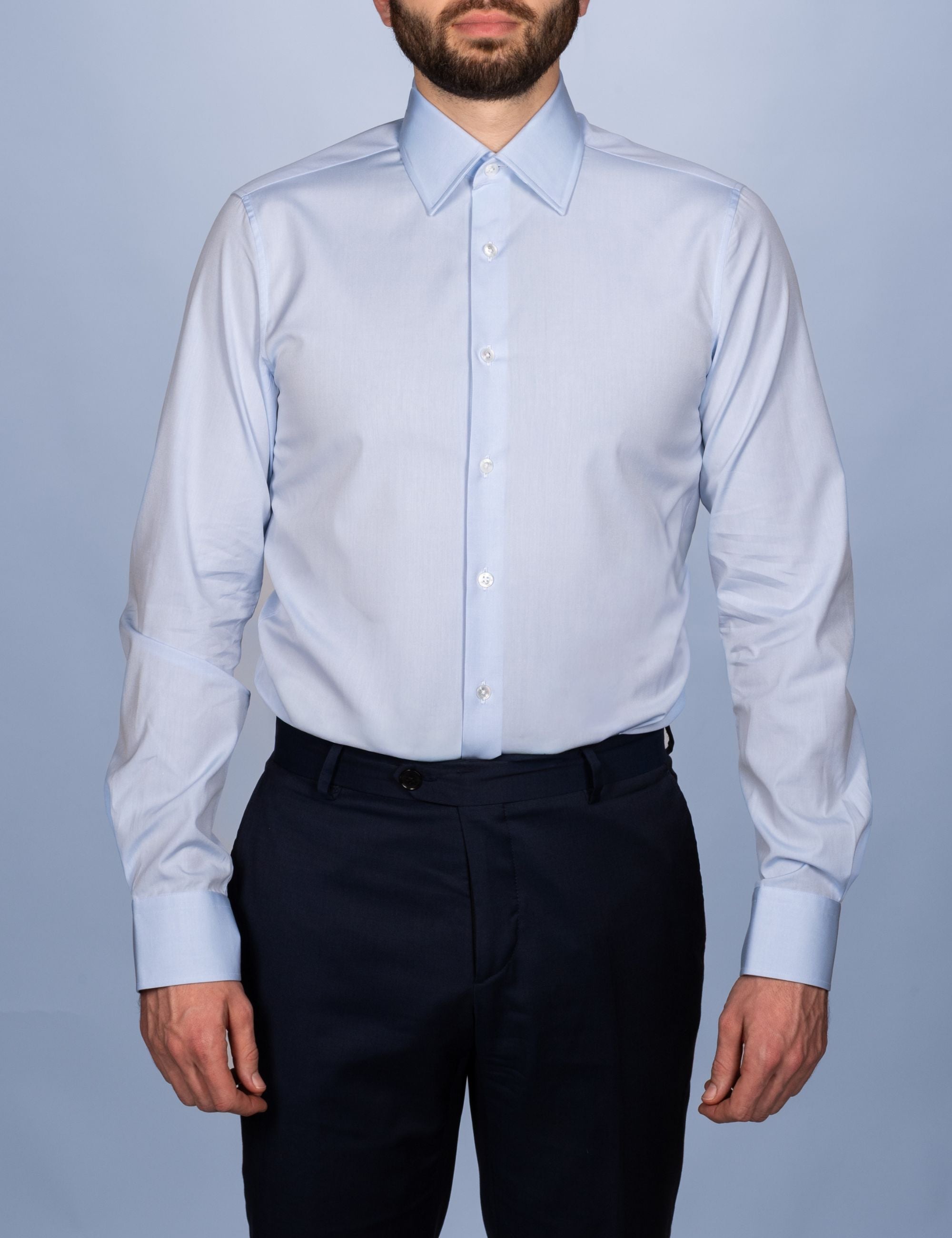 Chemise Bleu Ciel Popeline Double Retors - Col Français
