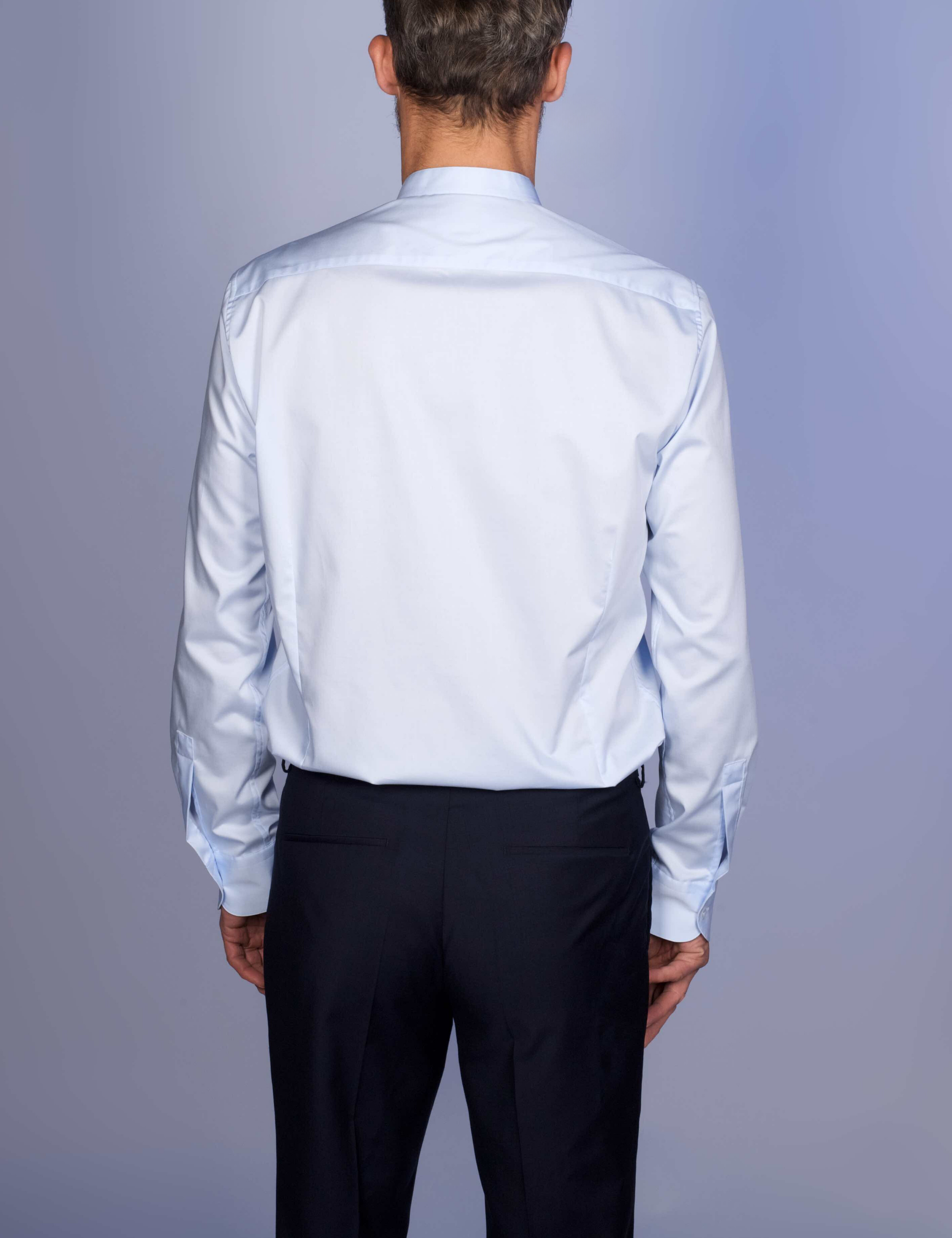 Chemise Bleu Ciel Popeline Double Retors - Col Officier