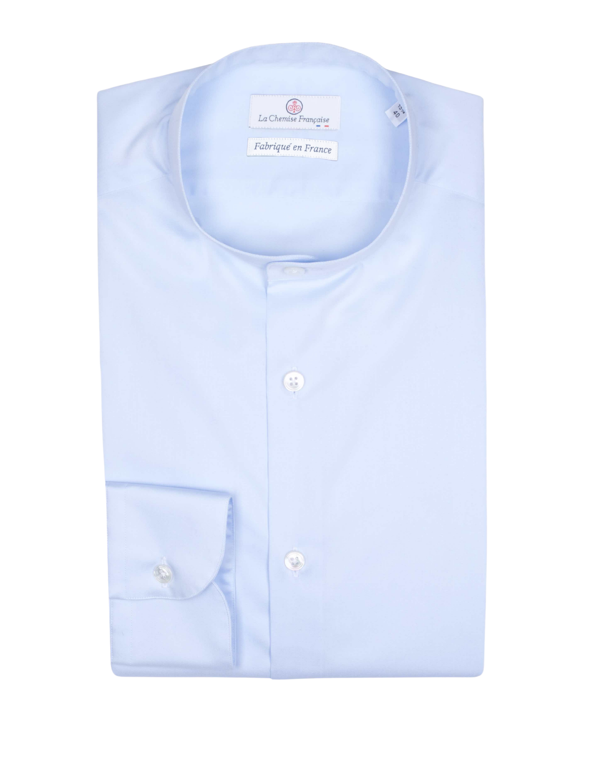 Chemise Bleu Ciel Popeline Double Retors - Col Officier