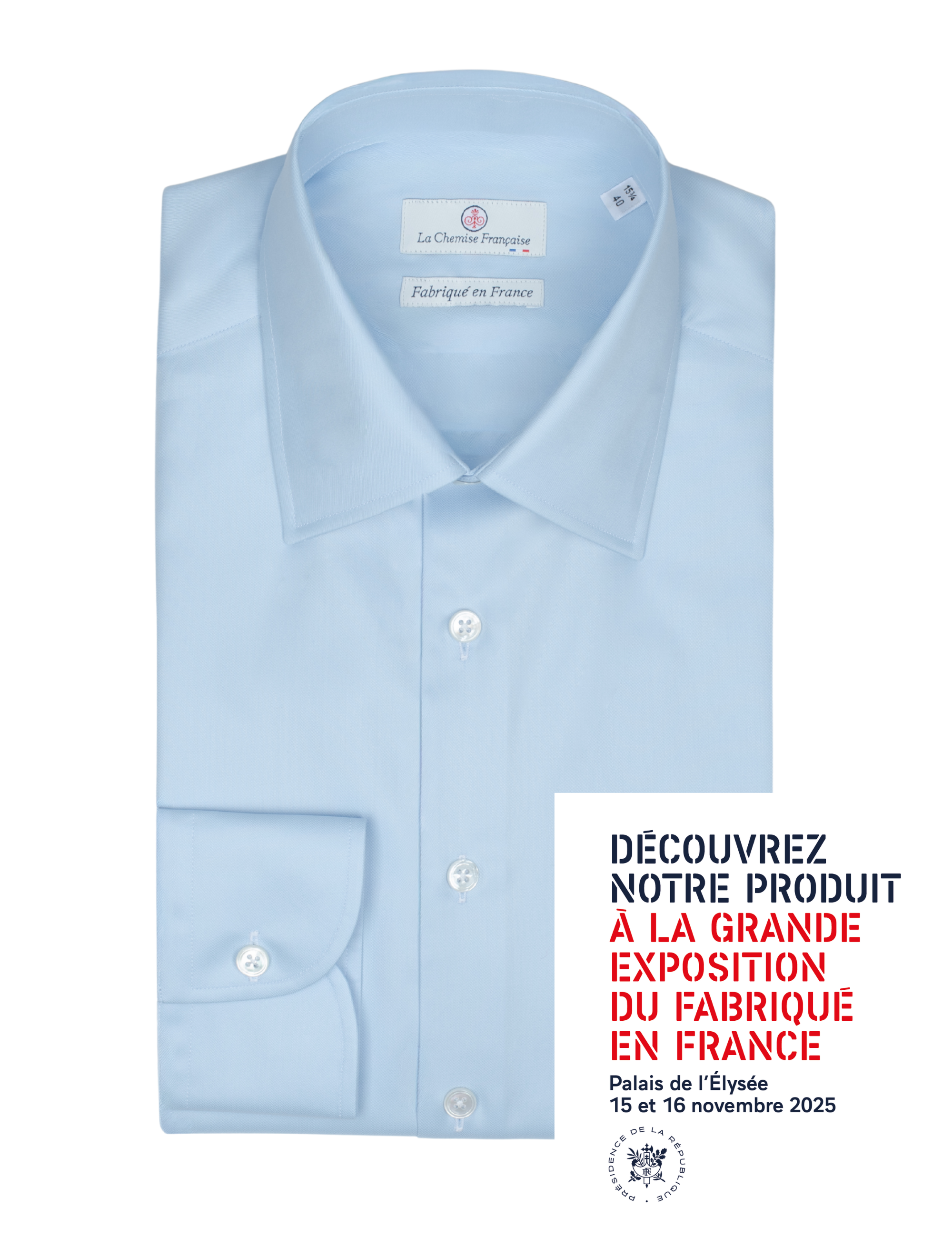 Chemise Bleu Ciel Twill Fin "Elysée" - Col Français