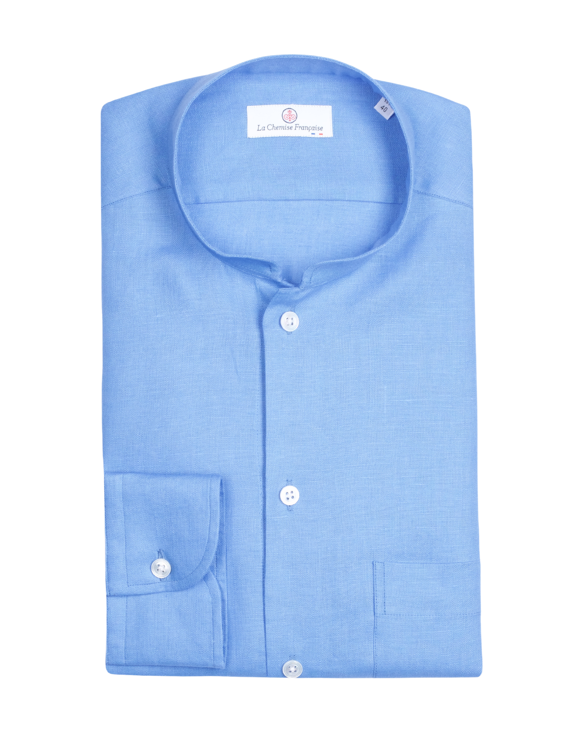 Chemise Lin Normand Bleu Azur - Col Mao