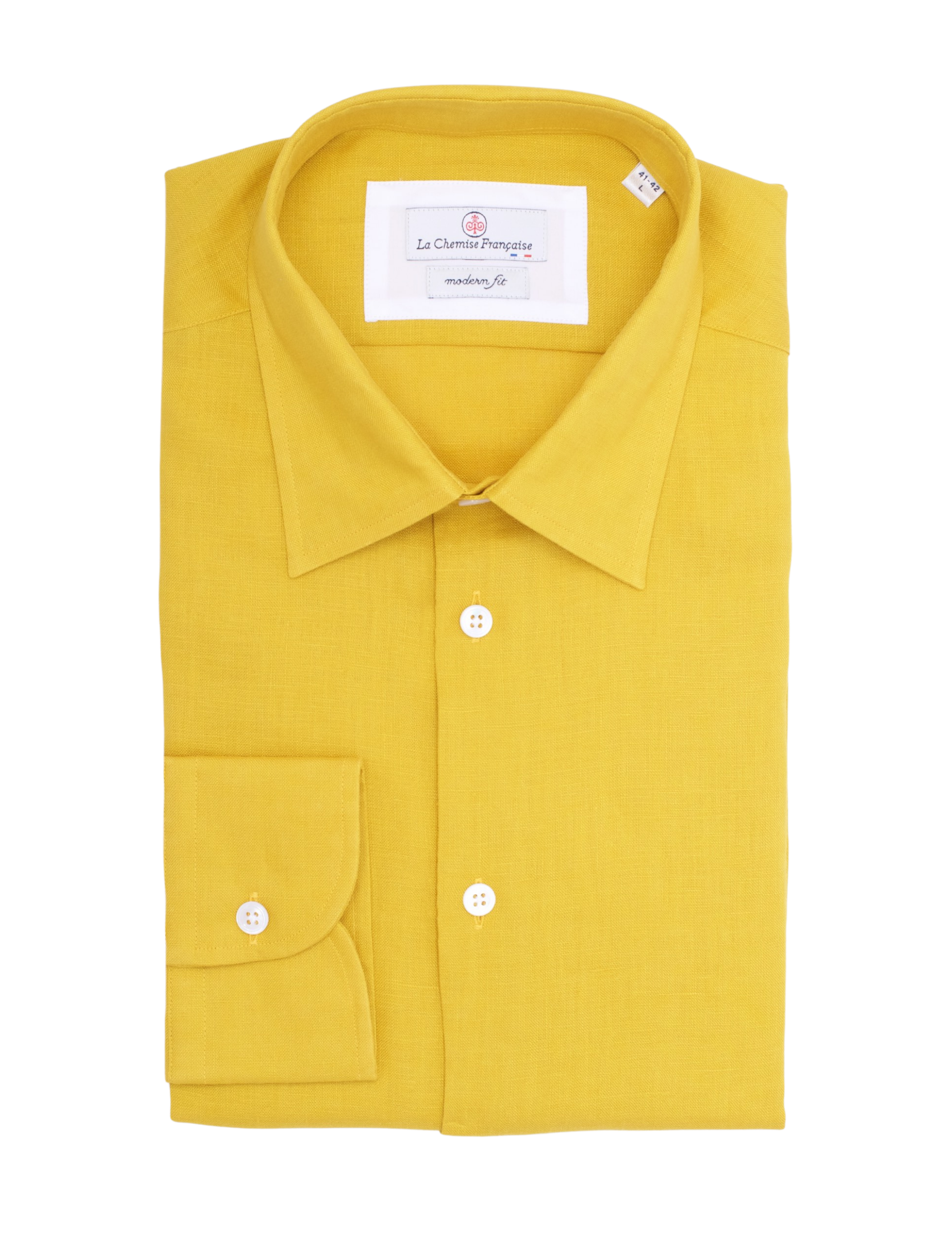 Chemise Lin Normand Jaune Moutarde - Col Souple
