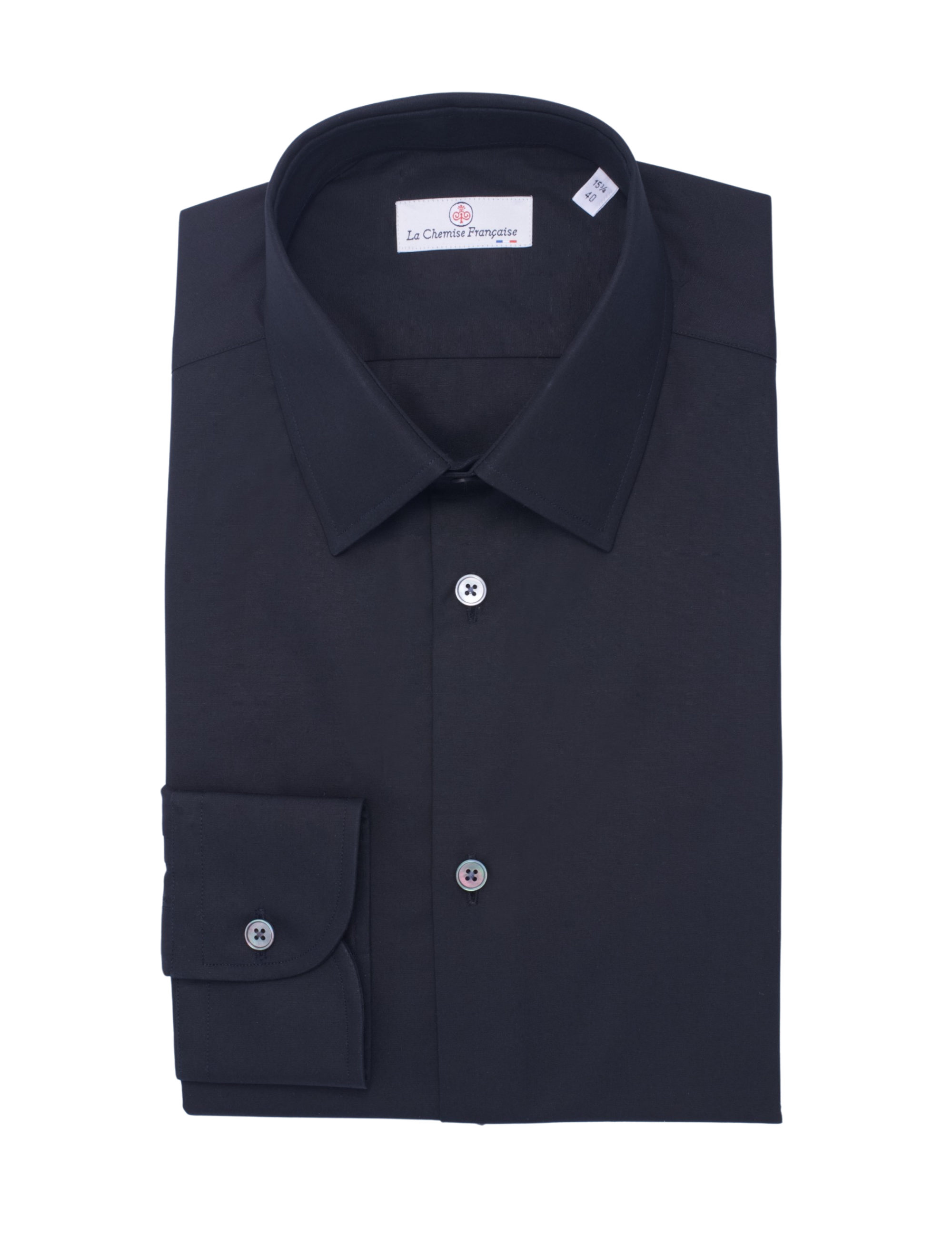 Chemise Noire Popeline Double Retors - Col Français