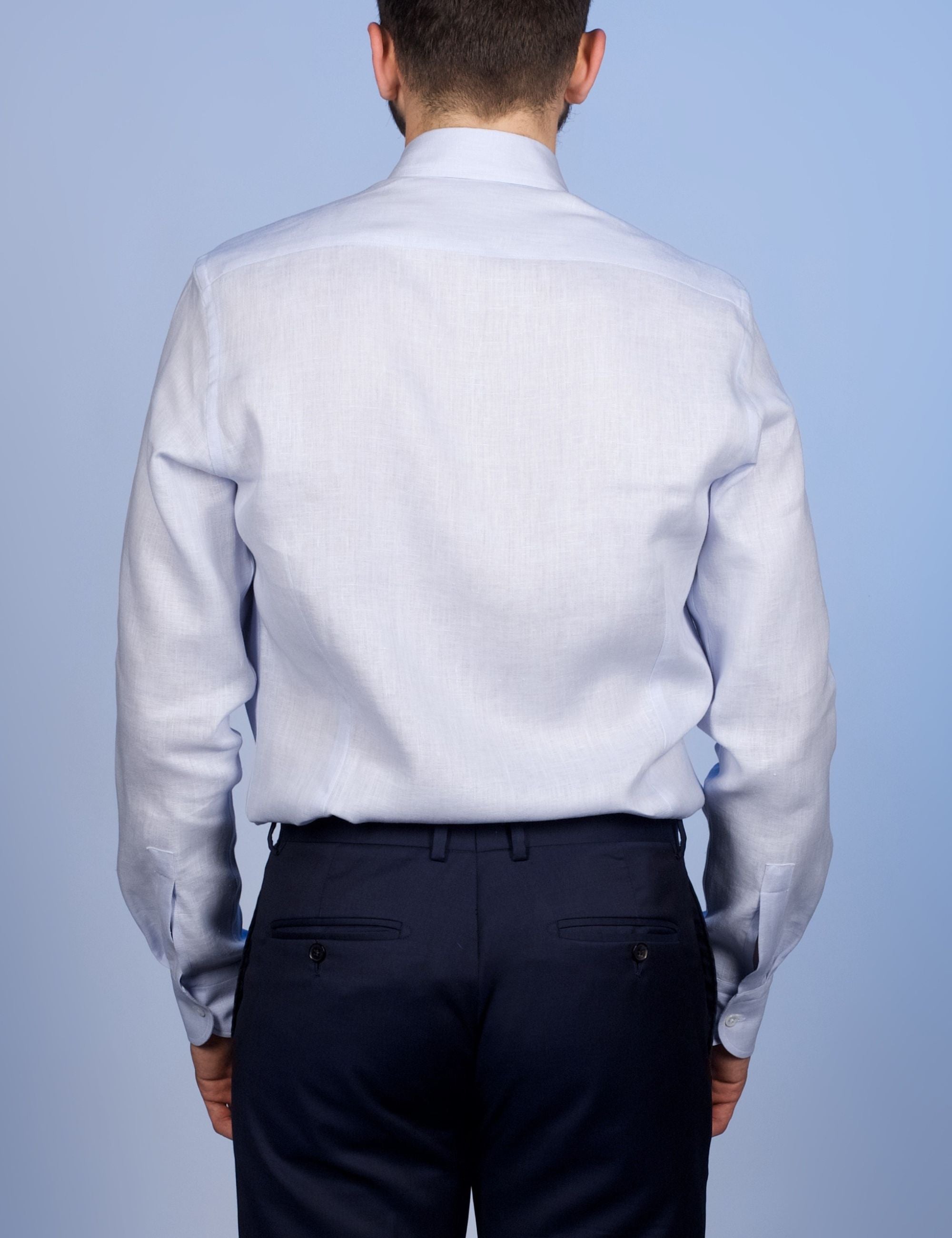 Chemise Lin Normand Bleu Ciel - Col Souple