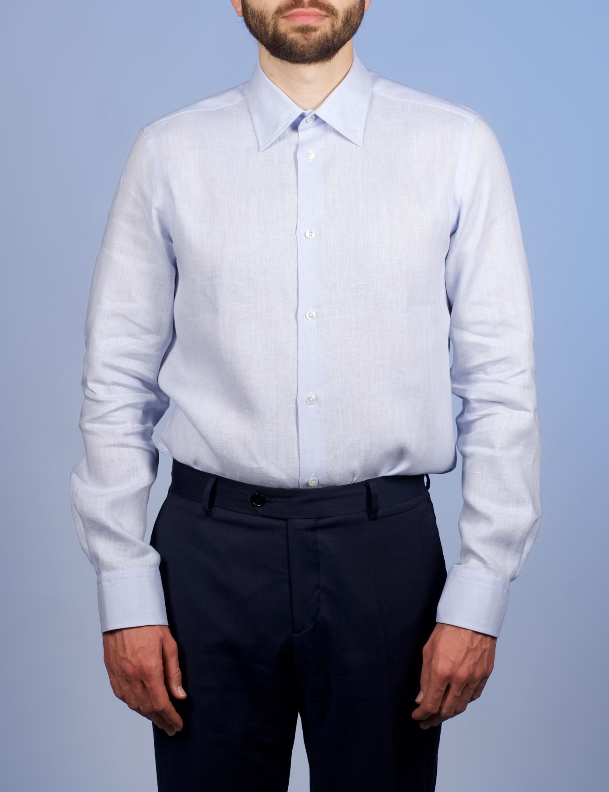 Chemise Lin Normand Bleu Ciel - Col Souple