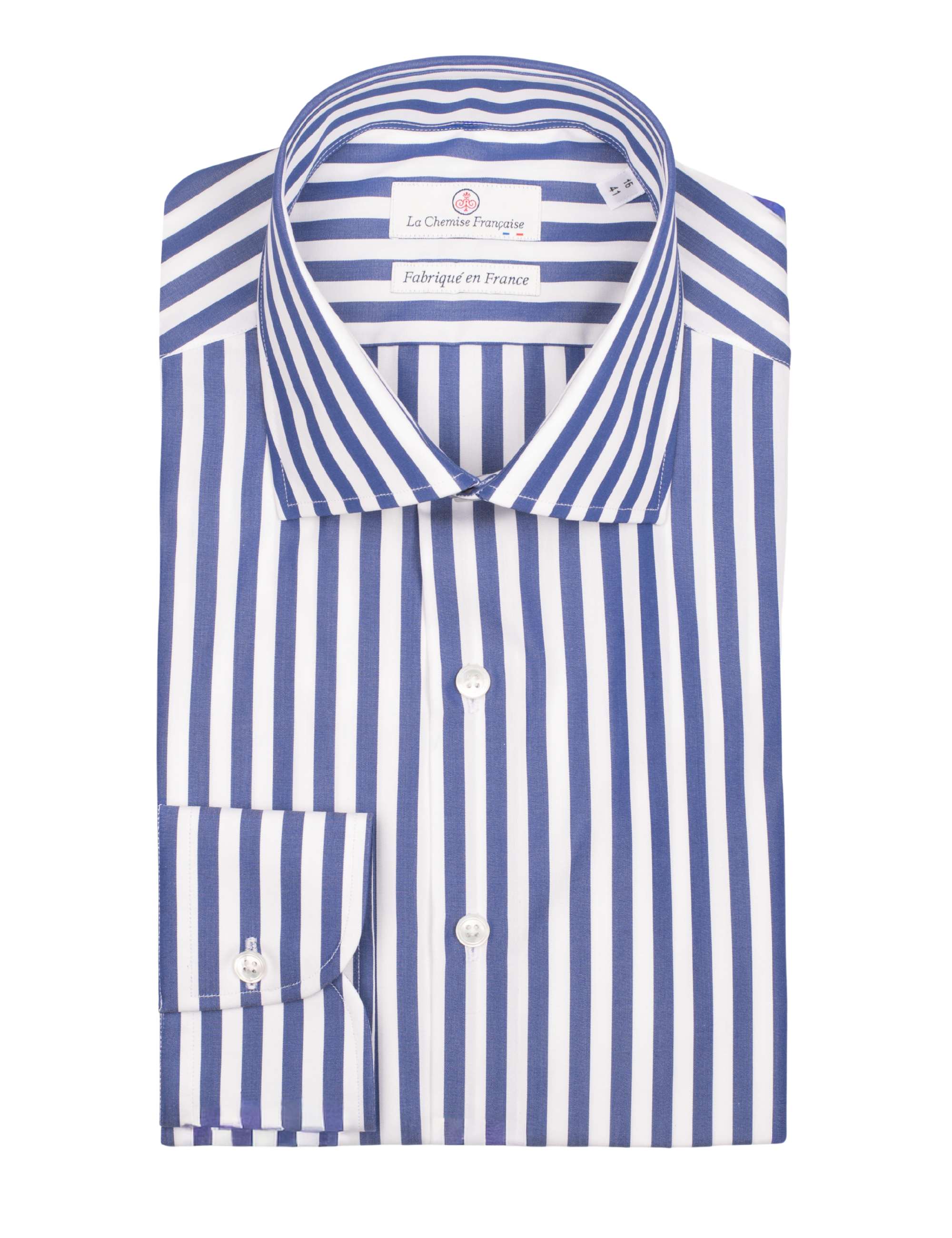 Chemise Rayure Bâton Bleue 7mm - Col Italien