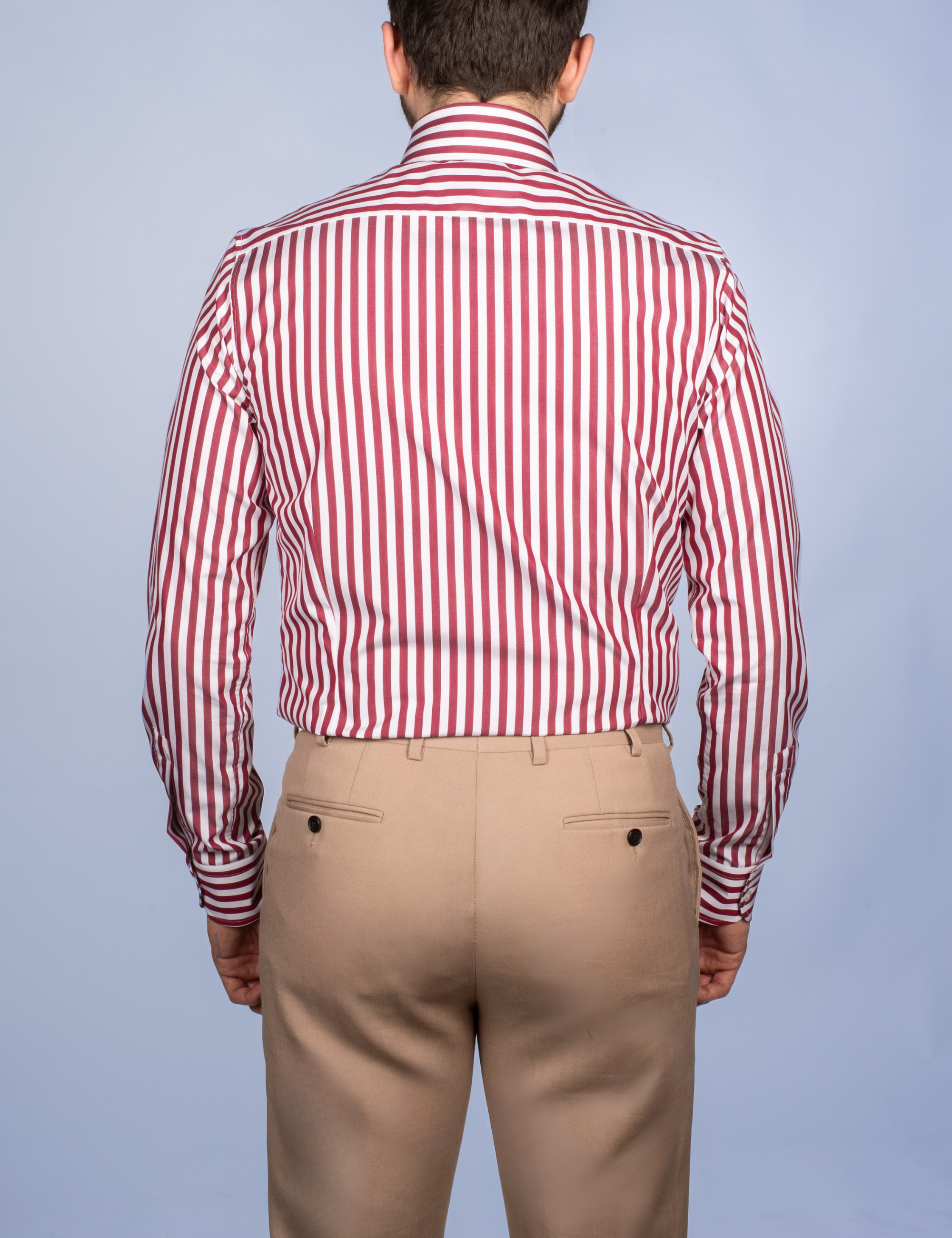 Chemise Rayure Bâton Bourgogne 7mm - Col Italien