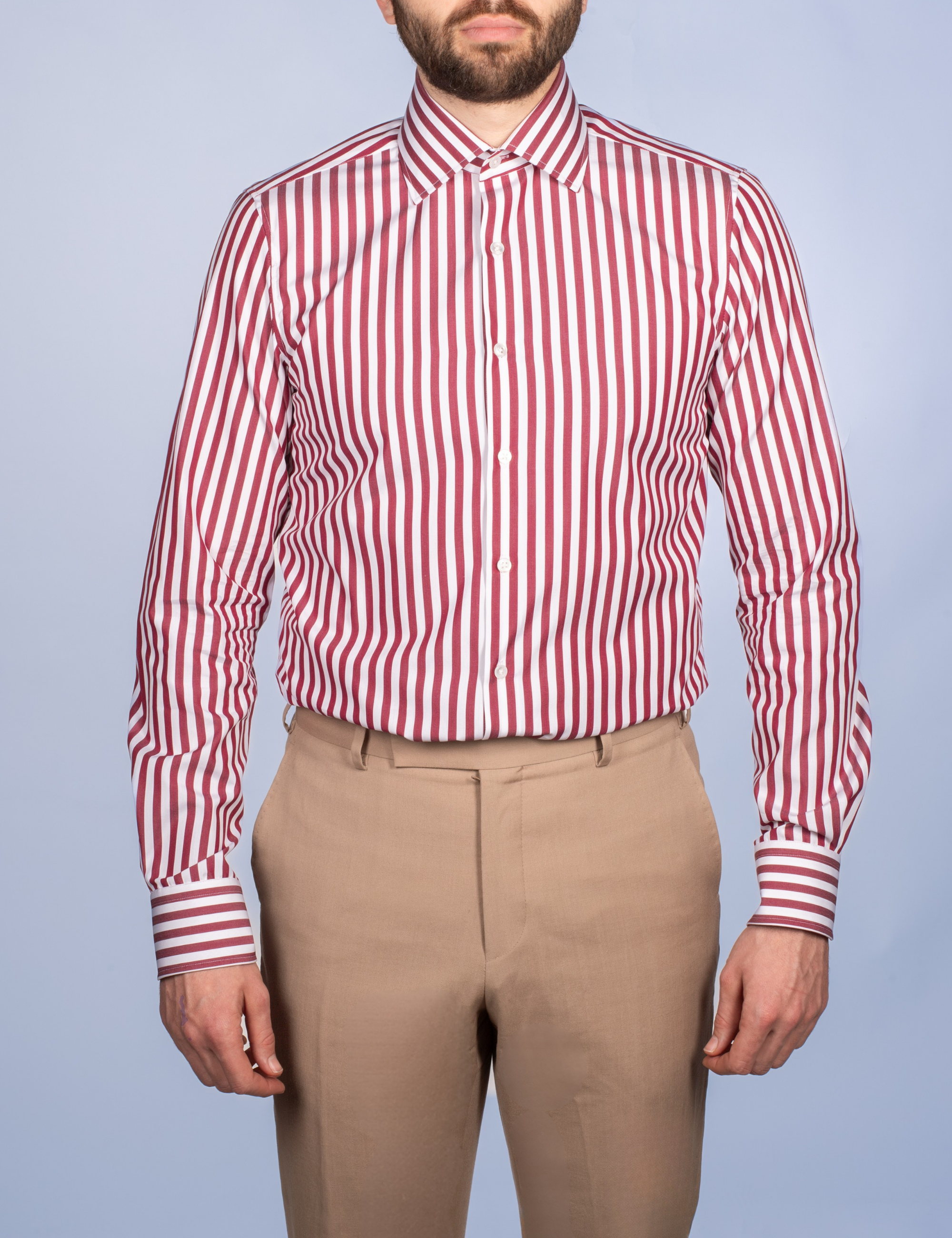Chemise Rayure Bâton Bourgogne 7mm - Col Italien