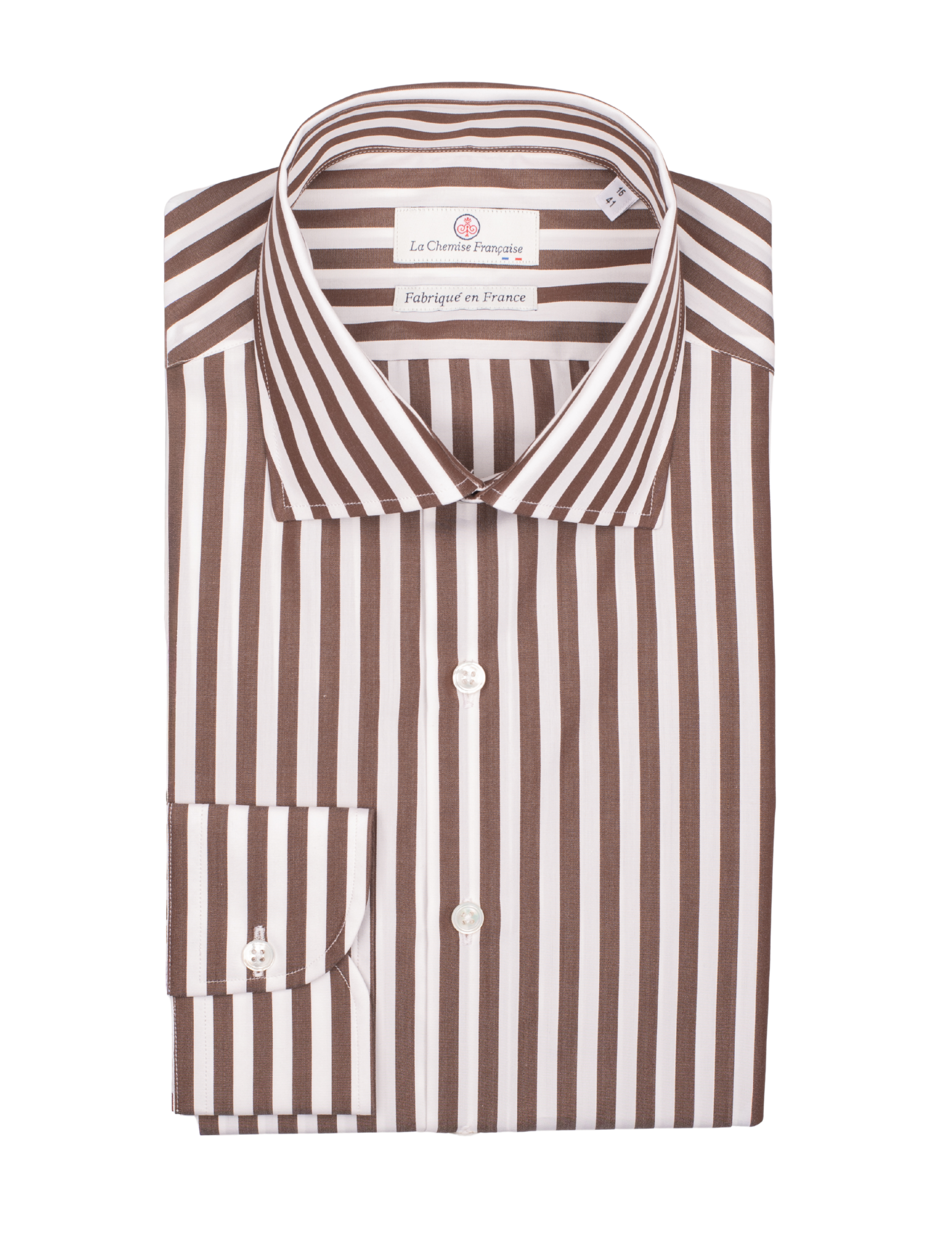 Chemise Rayure Bâton Chocolat 7mm - Col Italien