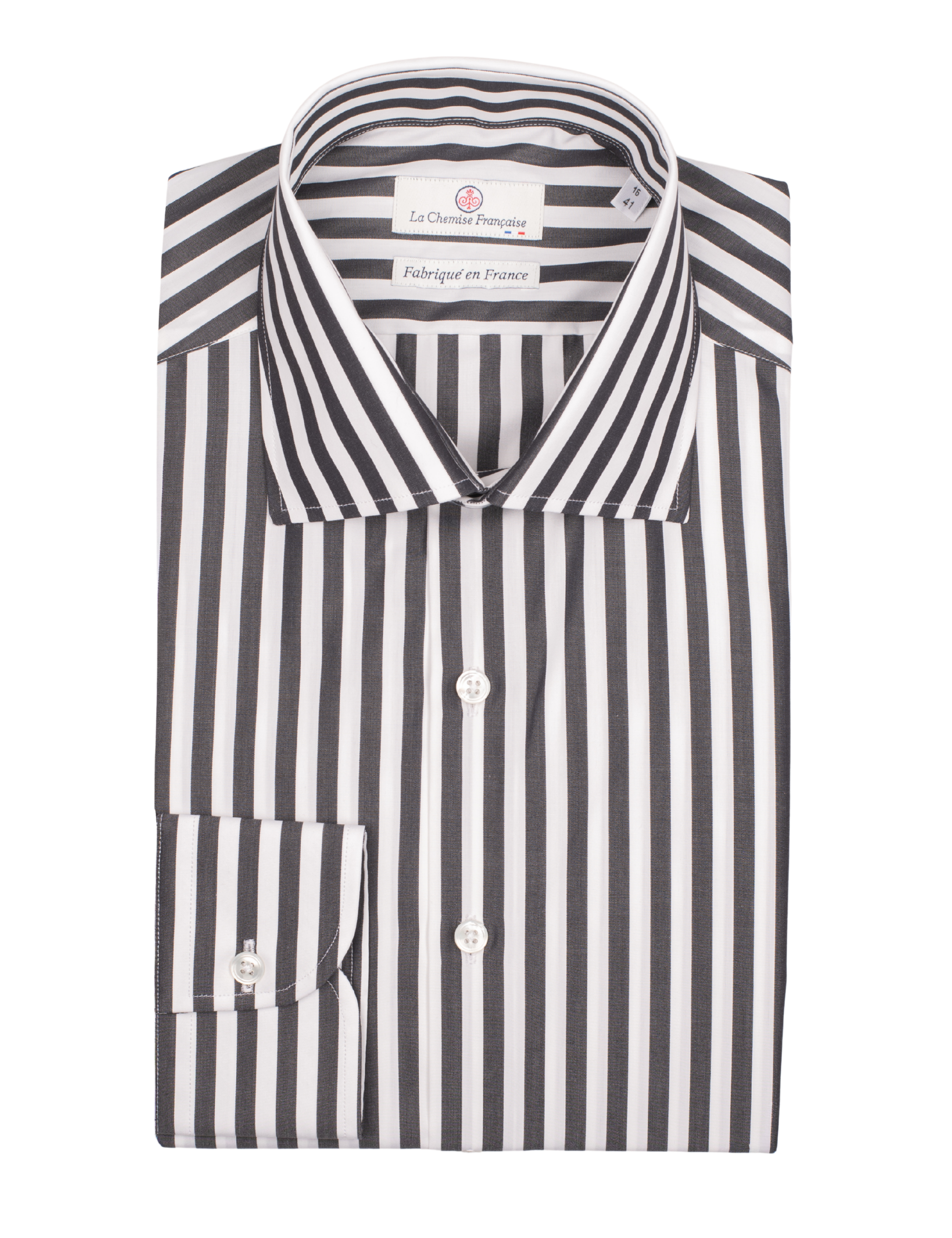 Chemise Rayure Bâton Noire 7mm - Col Italien