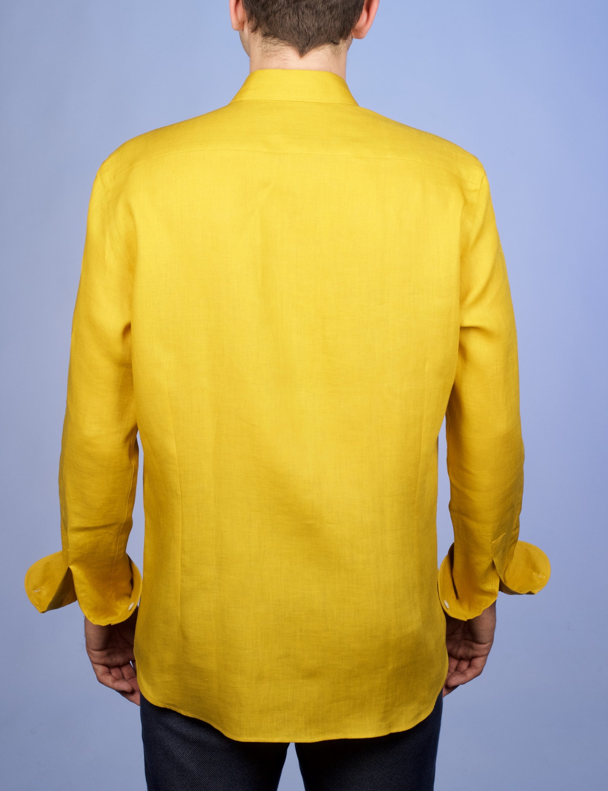 Chemise Lin Normand Jaune Moutarde - Col Souple