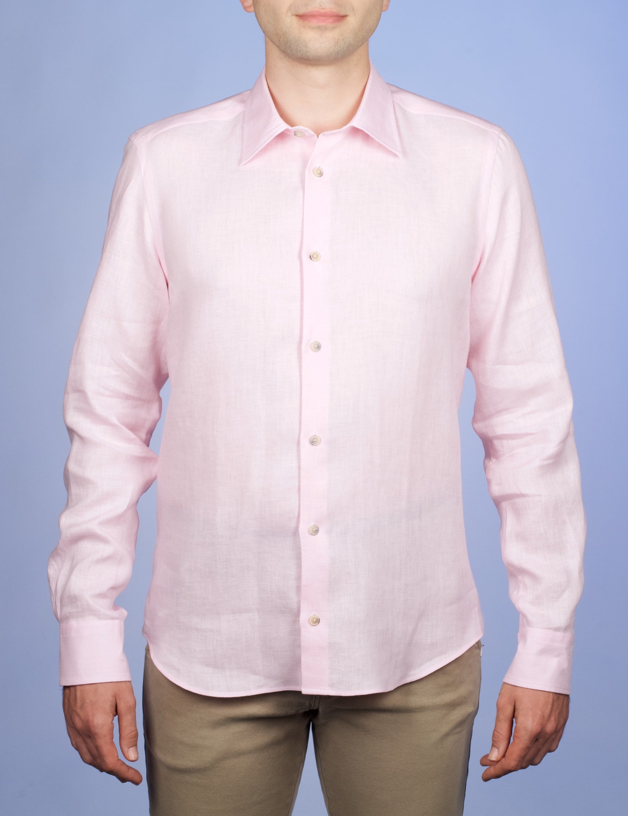 Chemise Lin Normand Rose - Col Souple