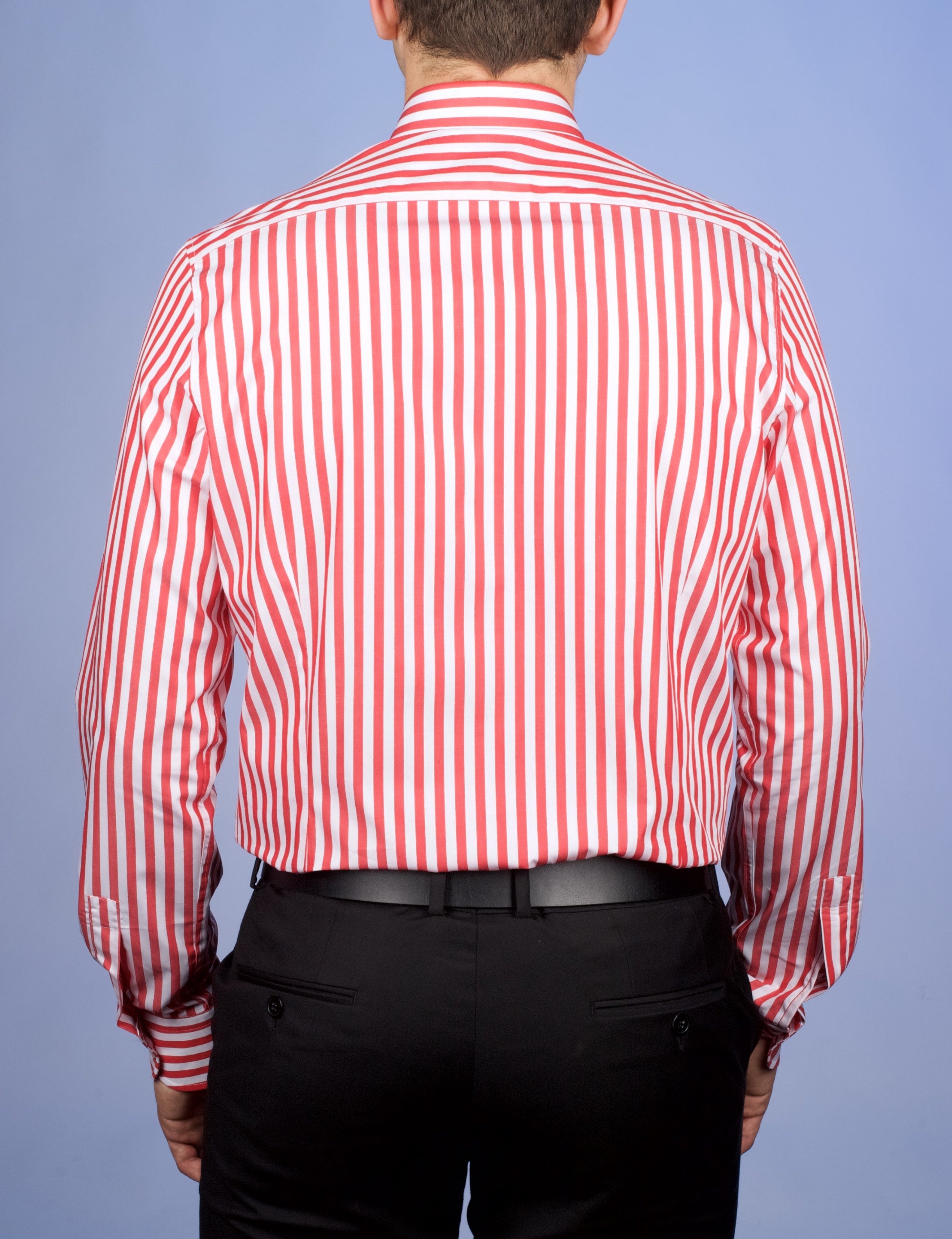 Red Stripe 7mm Baton Shirt - Small French Collar