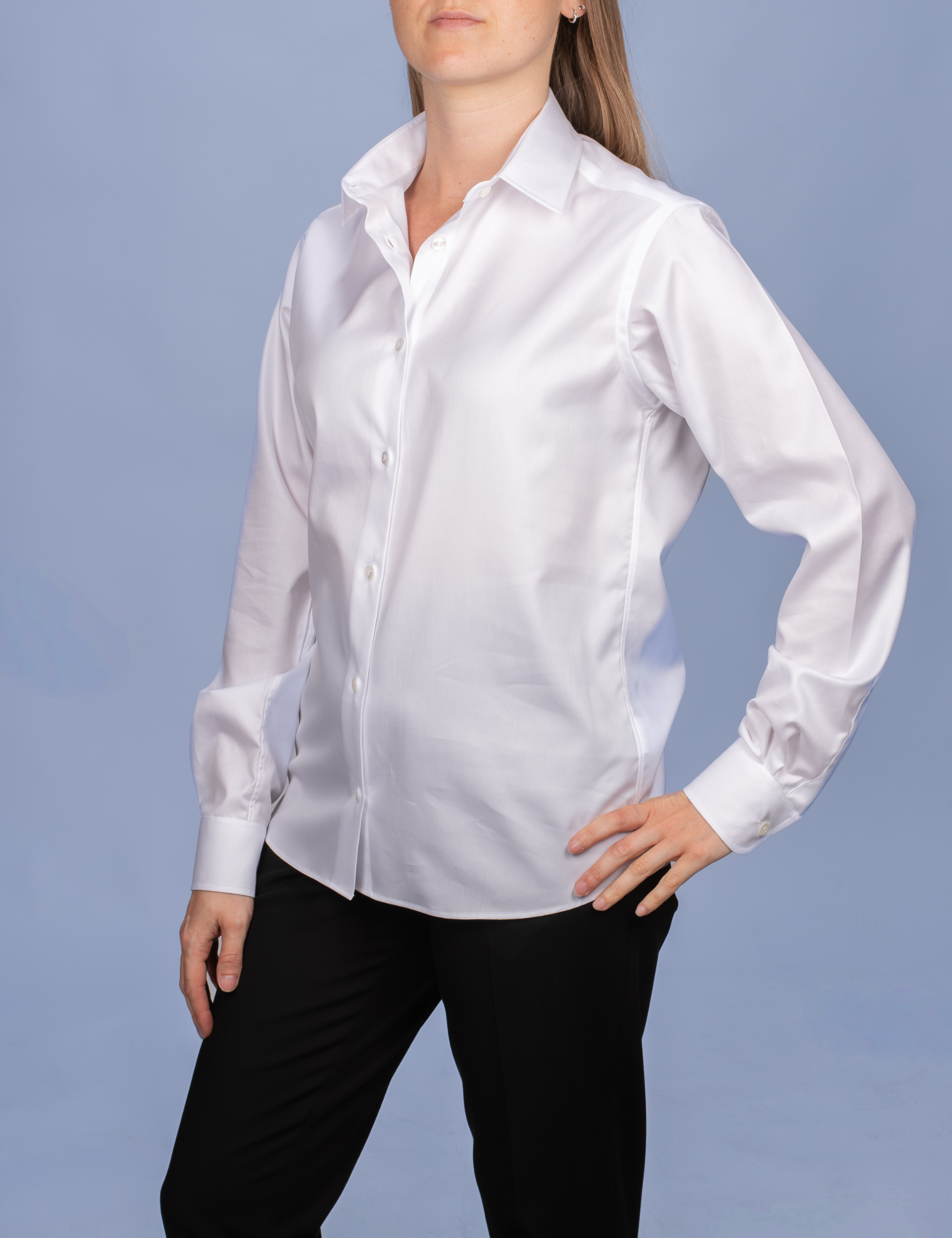 White Poplin Double Twisted Yarn Shirt - Fitted Cut