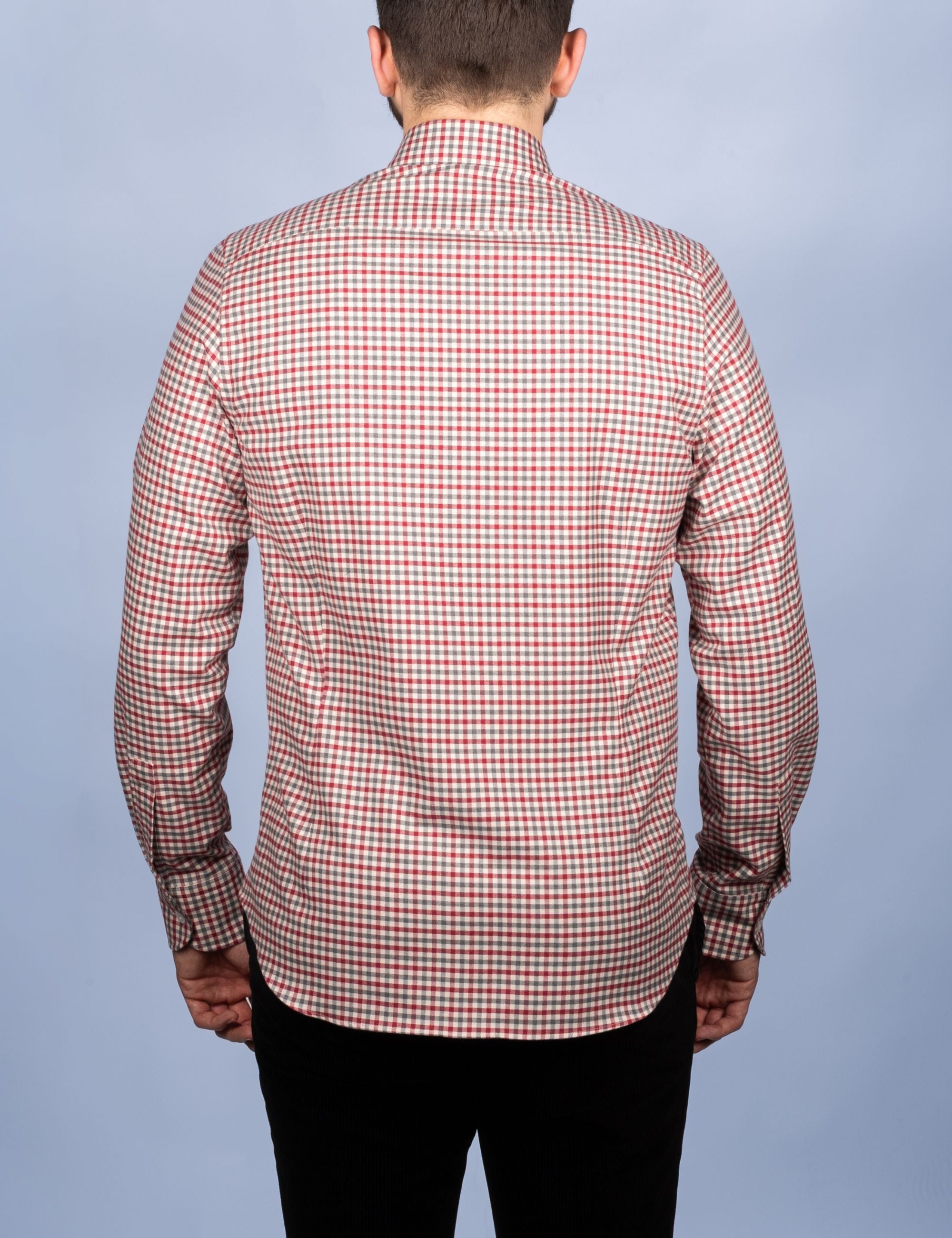 Chemise Flanelle Carreaux Rouge/Gris - Col Boutonné