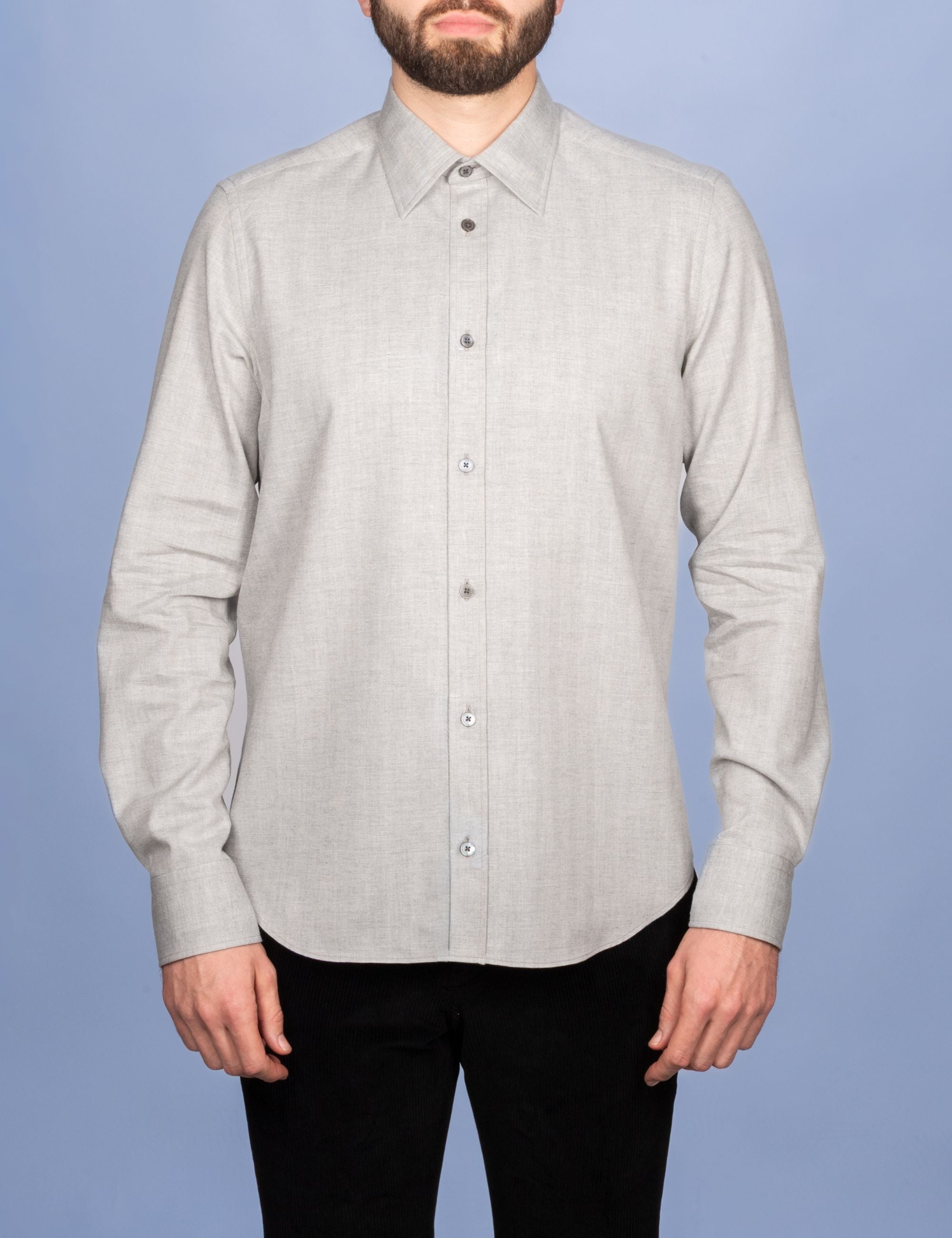 Chemise Flanelle Fine Chevrons Gris - Col Souple & Gorge Américaine