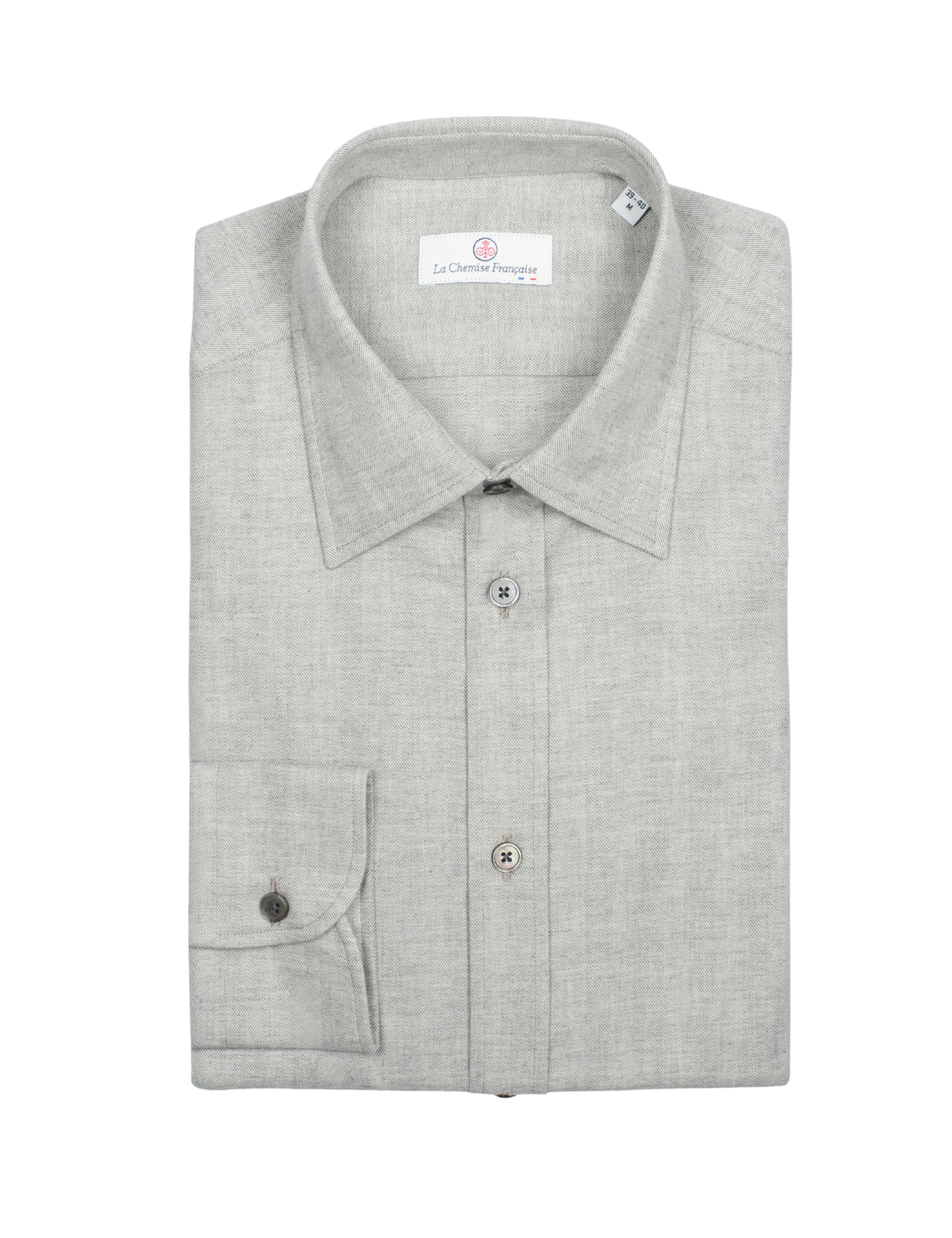Chemise Flanelle Fine Chevrons Gris - Col Souple & Gorge Américaine