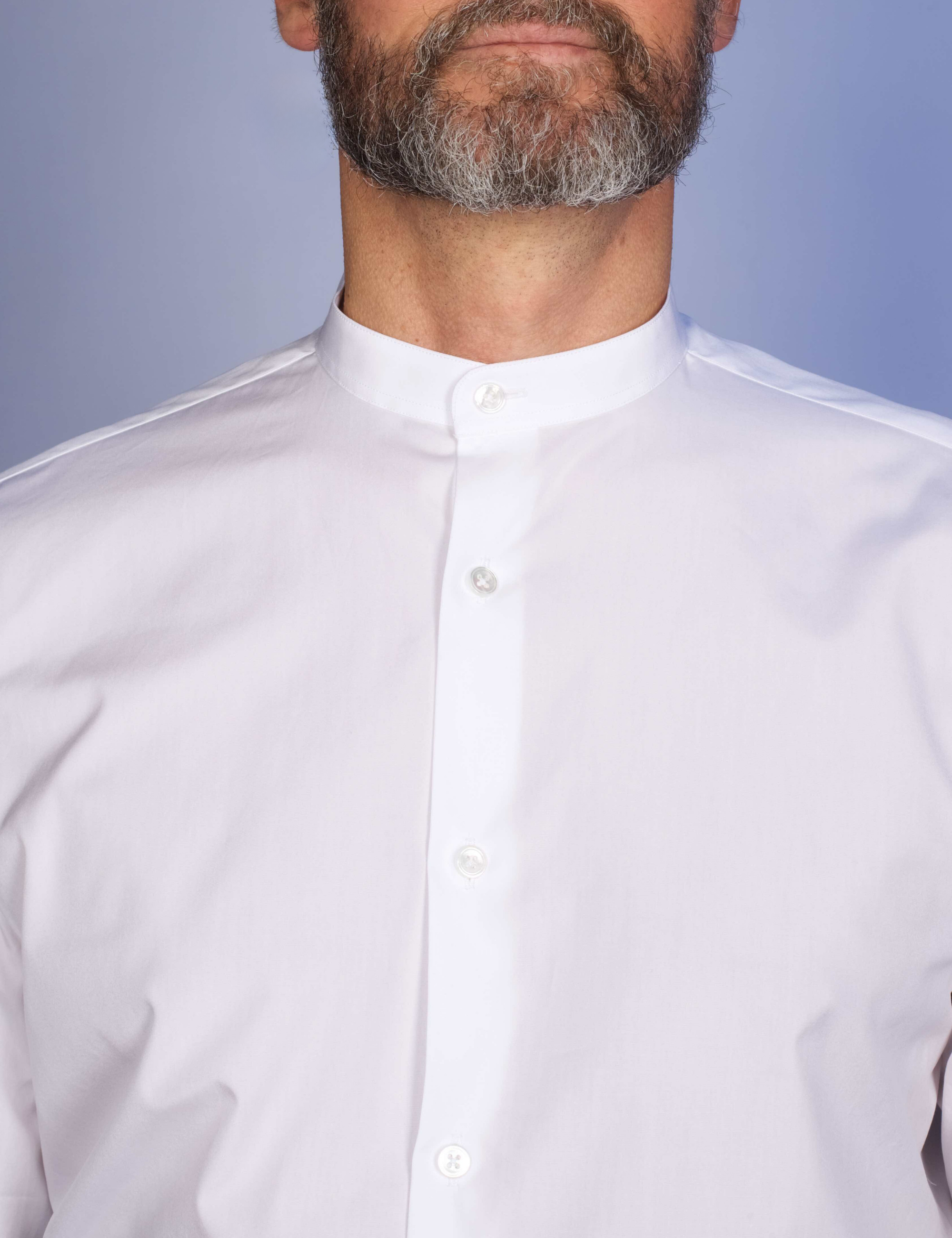 Chemise Blanche Popeline Double Retors - Col Officier