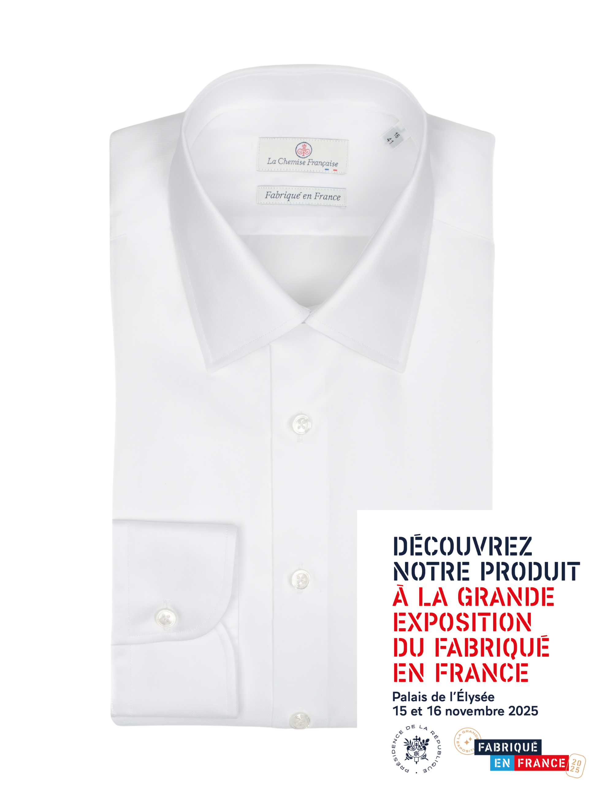 Chemise Blanche Twill Fin "Elysée" - Col Français