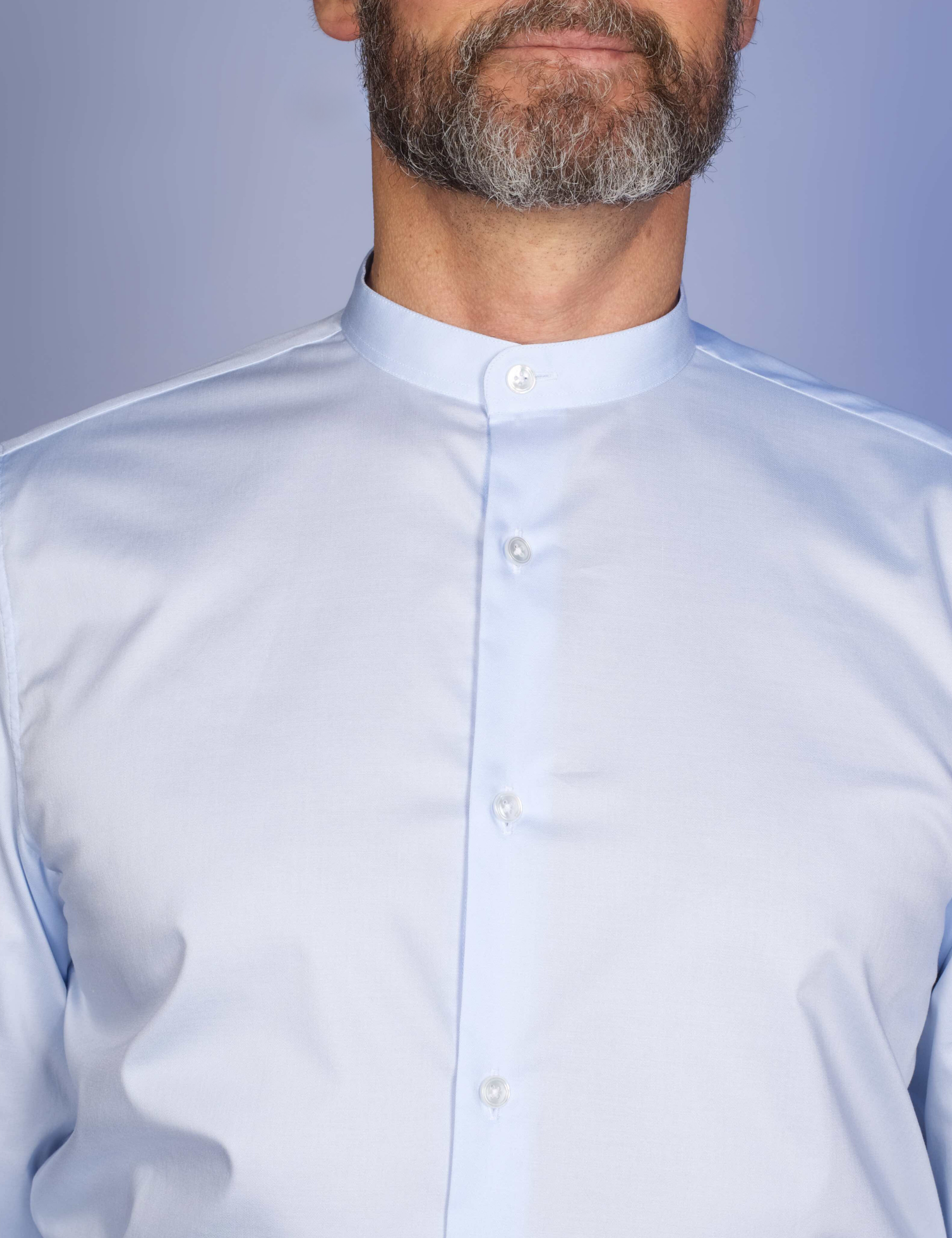 Chemise Bleu Ciel Popeline Double Retors - Col Officier
