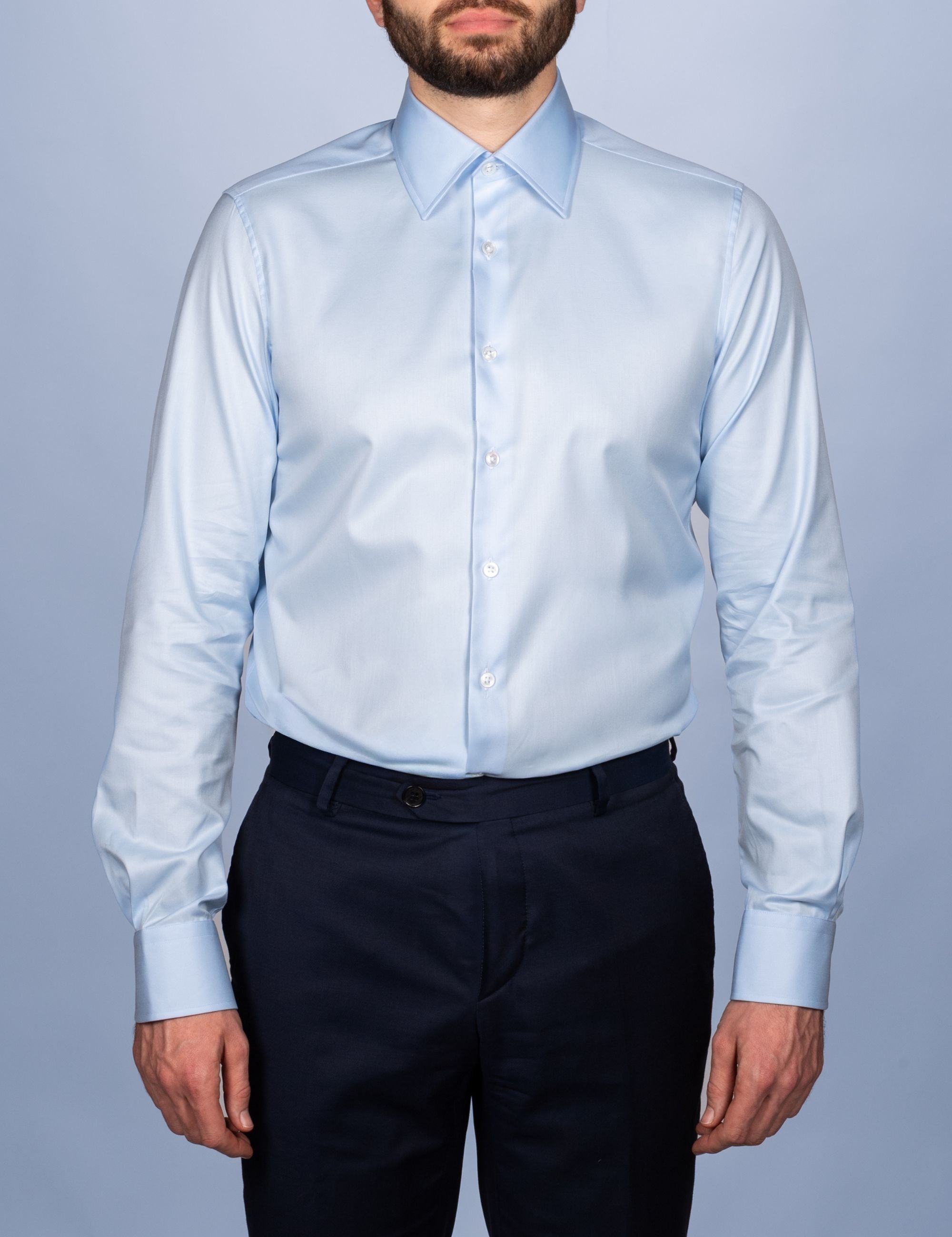 Chemise Bleu Ciel Twill Fin "Elysée" - Col Français