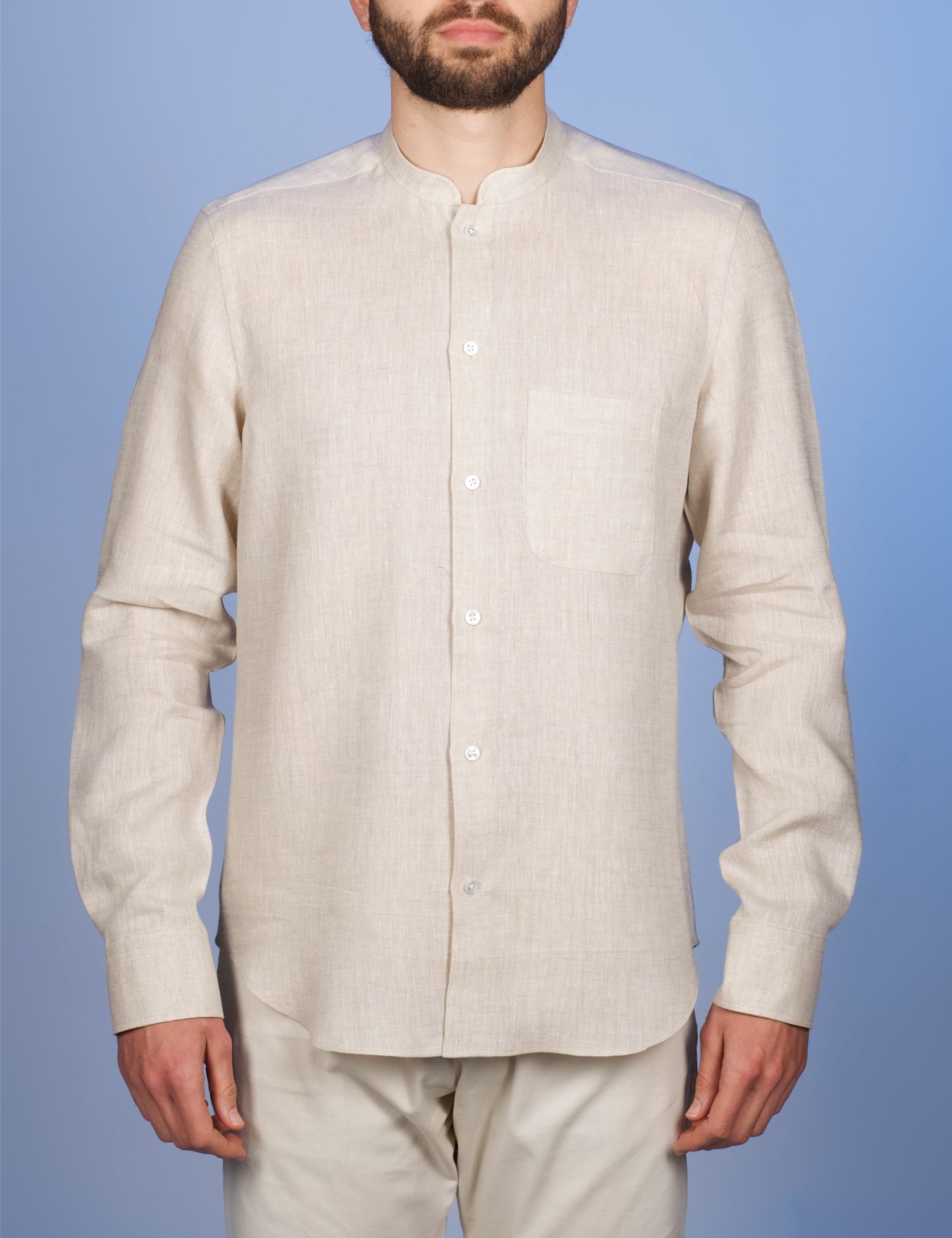 Chemise Lin Normand Sable - Col Mao