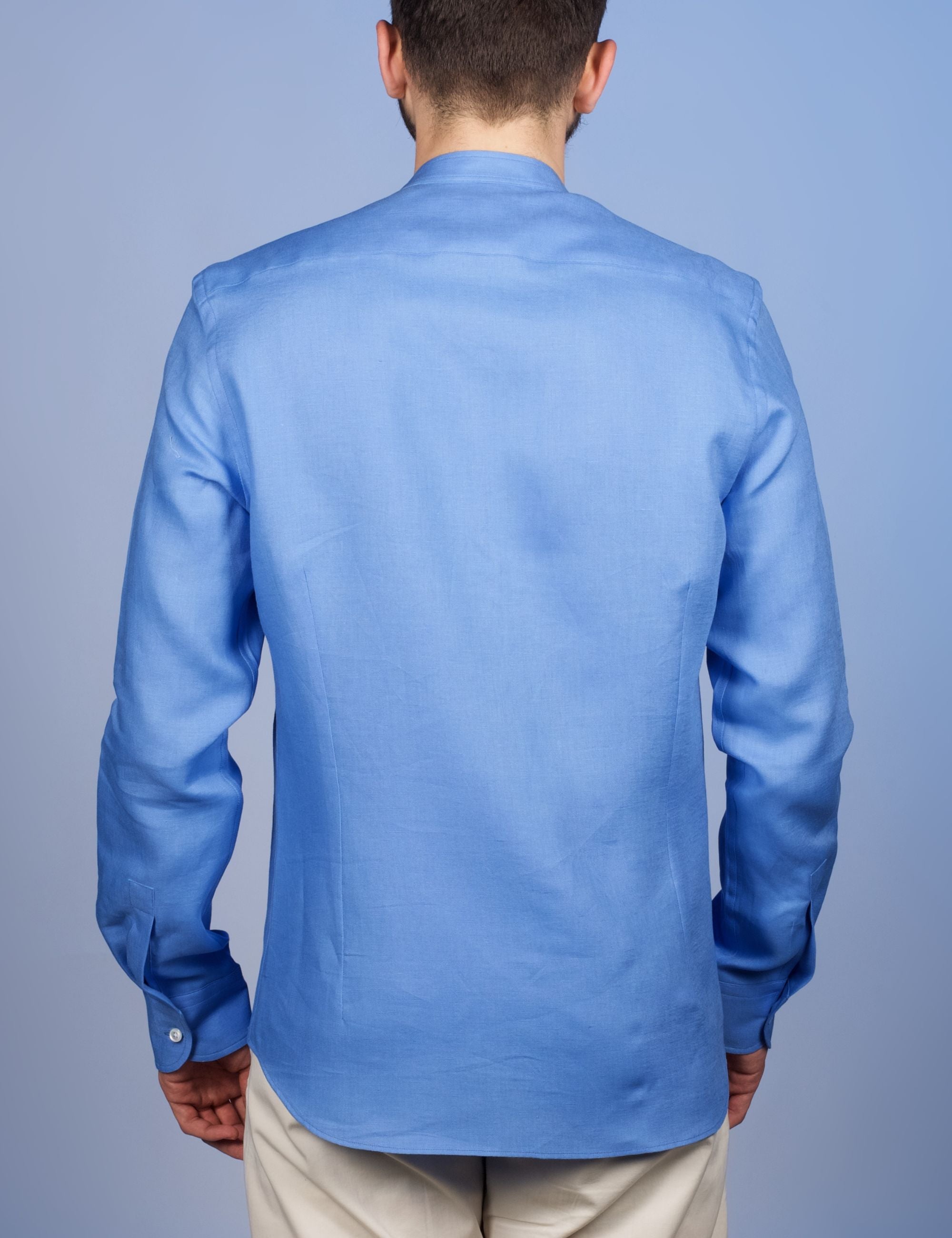 Chemise Lin Normand Bleu Azur - Col Mao
