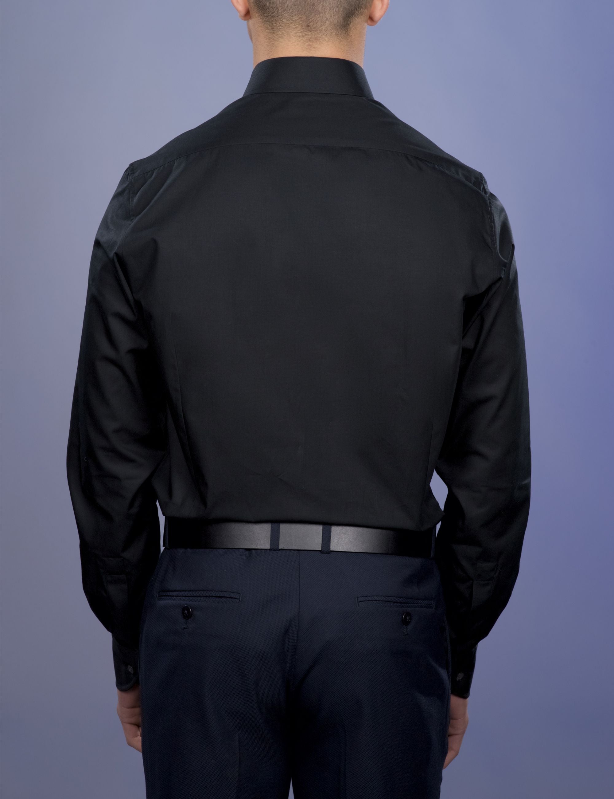 Black Poplin Double-Ply Shirt - French Collar