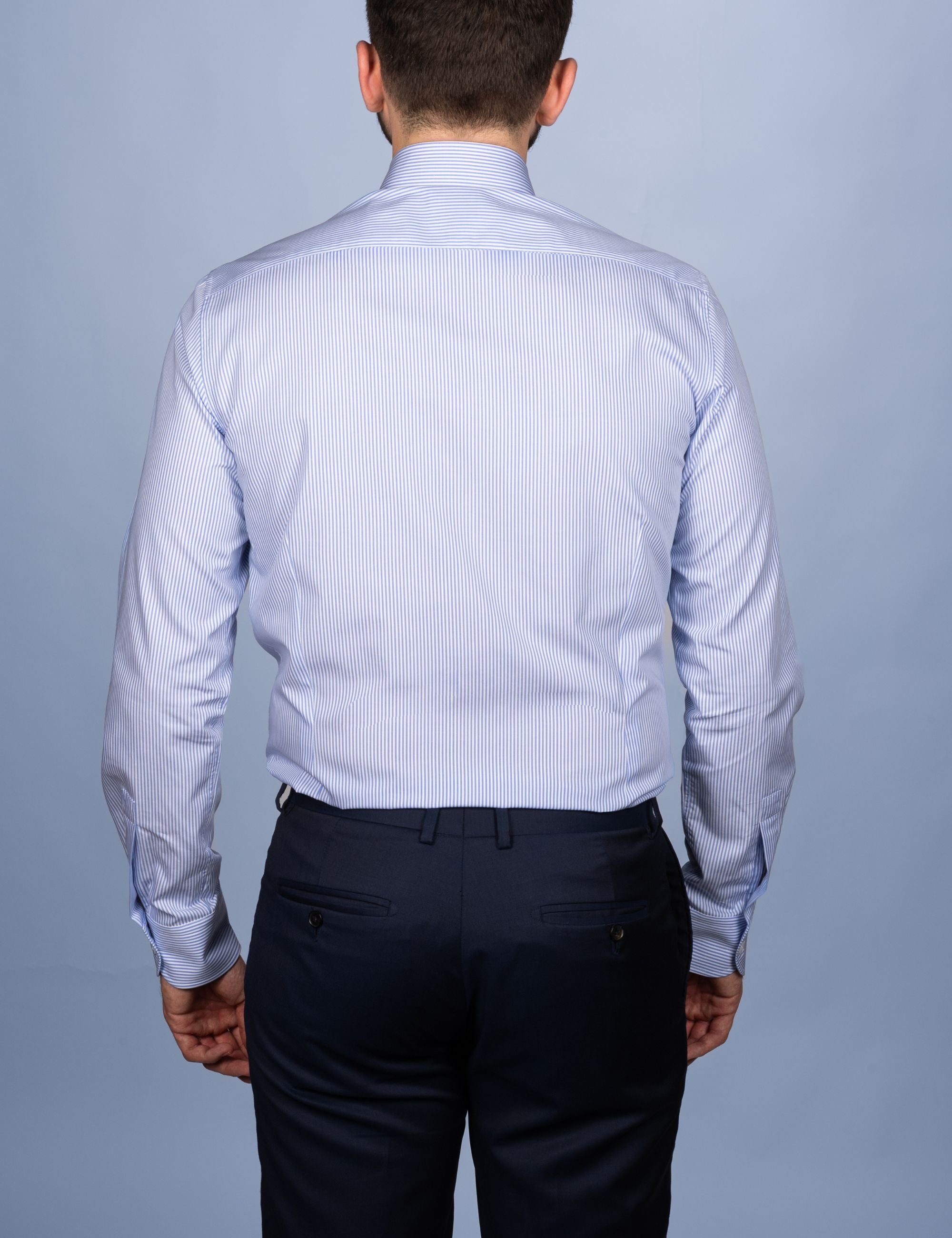 Fine Sky Blue Stripe Shirt 2mm - French Collar