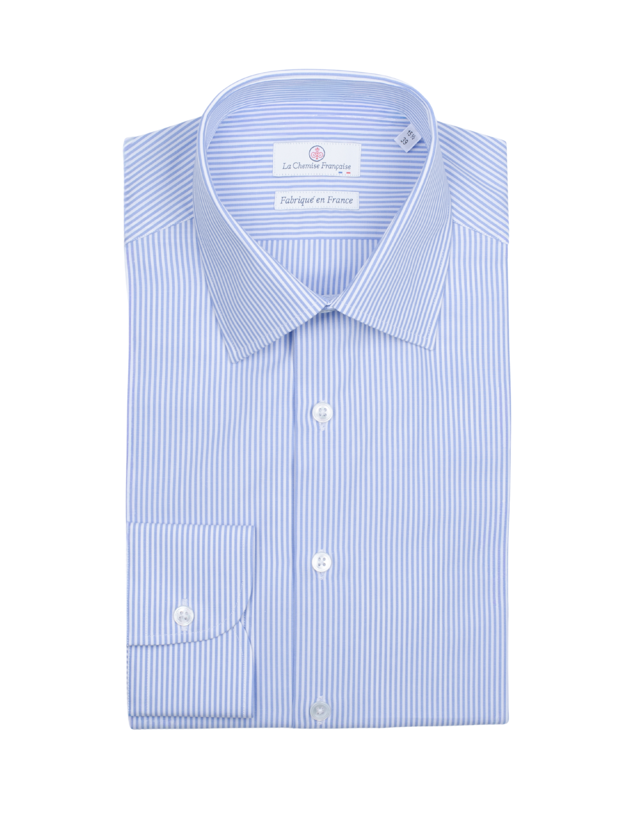 Chemise Rayure Fine Bleu Ciel 2mm - Col Français