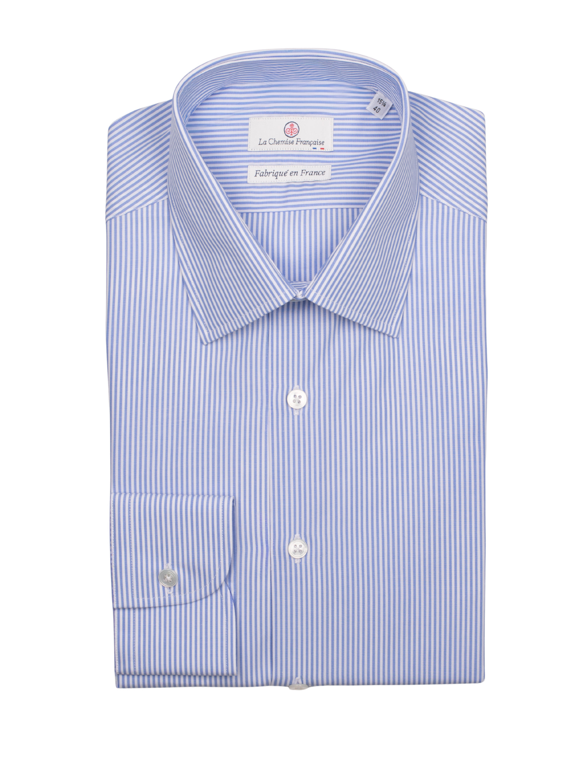 Chemise Rayure Fine Bleu Ciel 2mm - Col Français