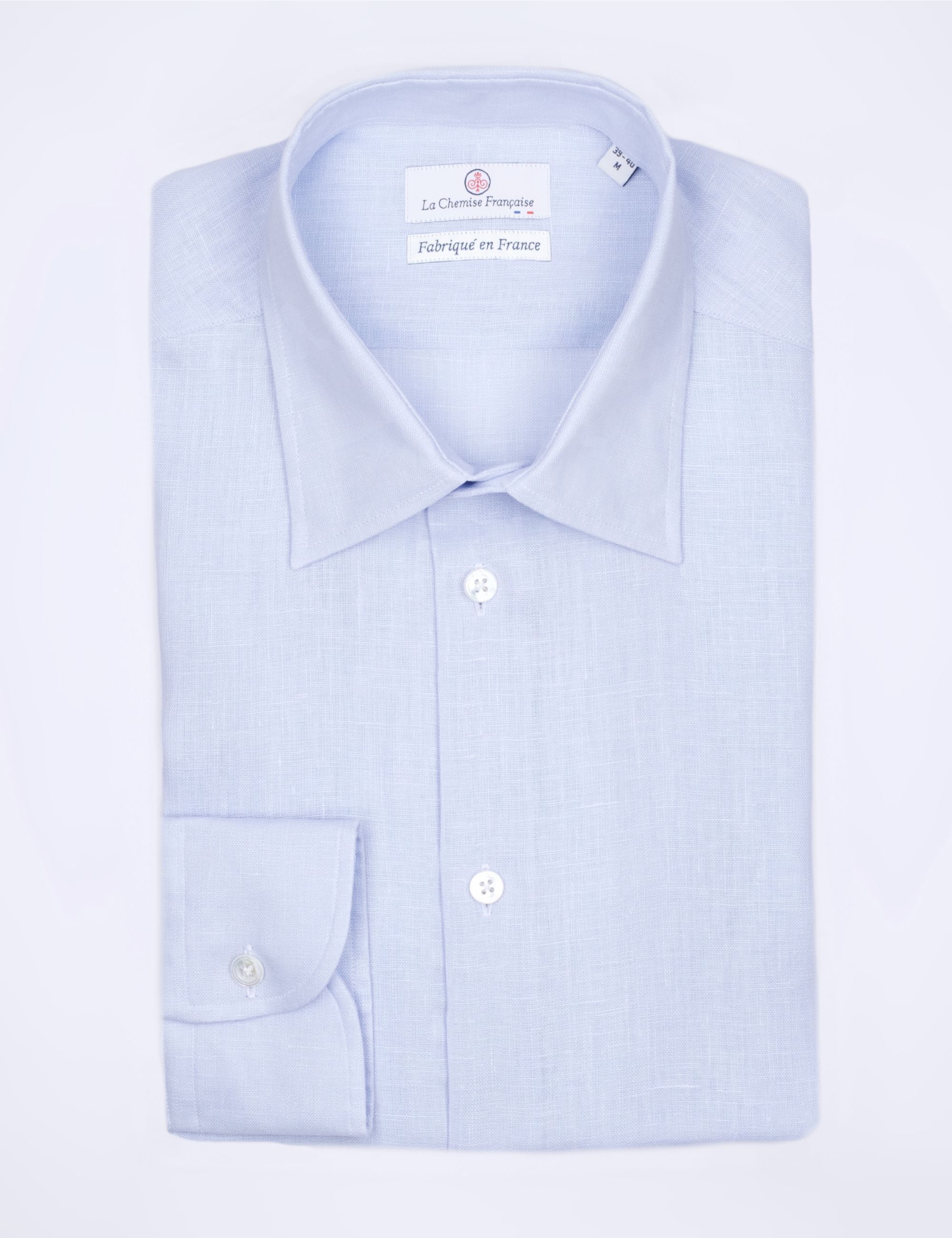 Chemise Lin Normand Bleu Ciel  - Col Souple