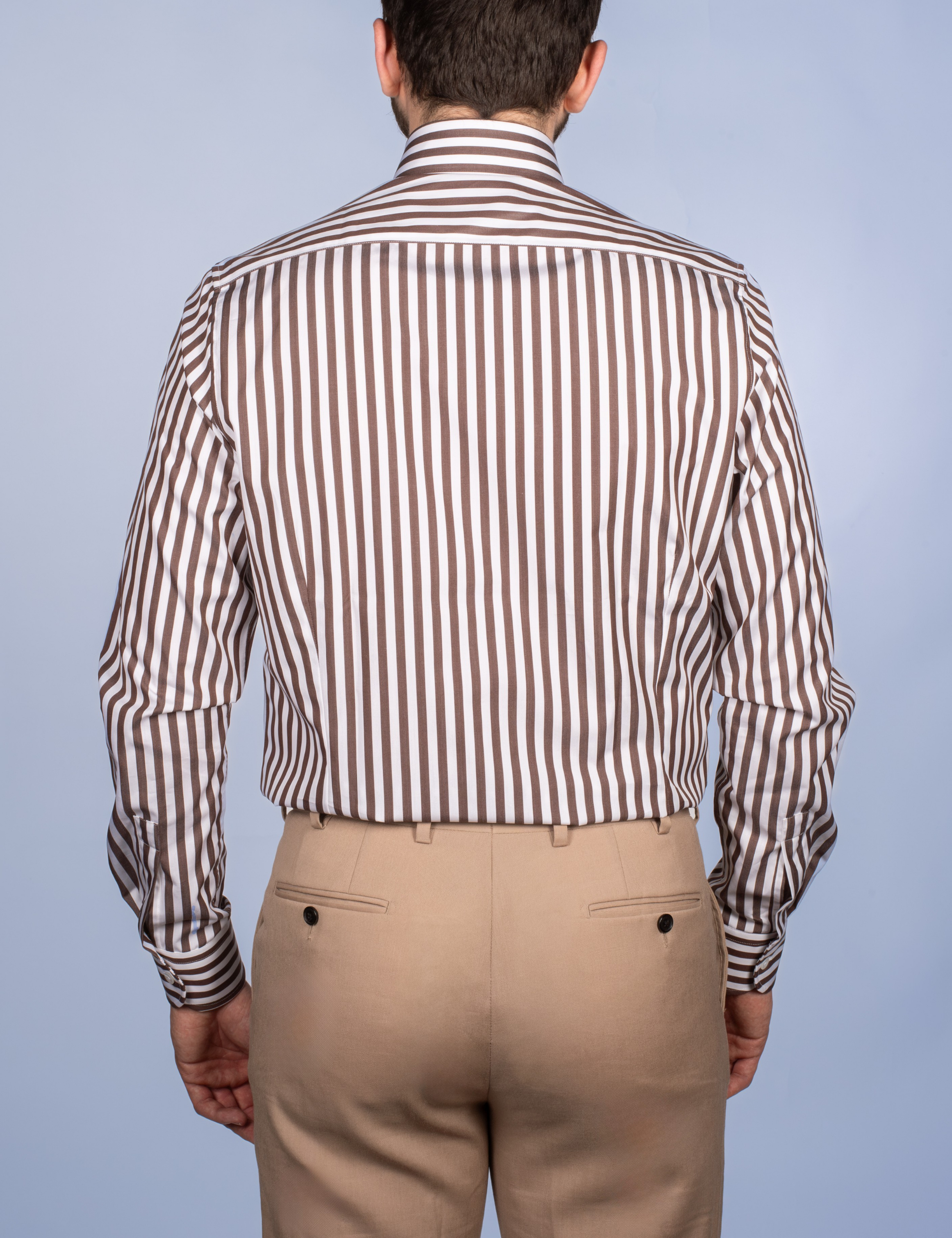 Chemise Rayure Bâton Chocolat 7mm - Col Italien