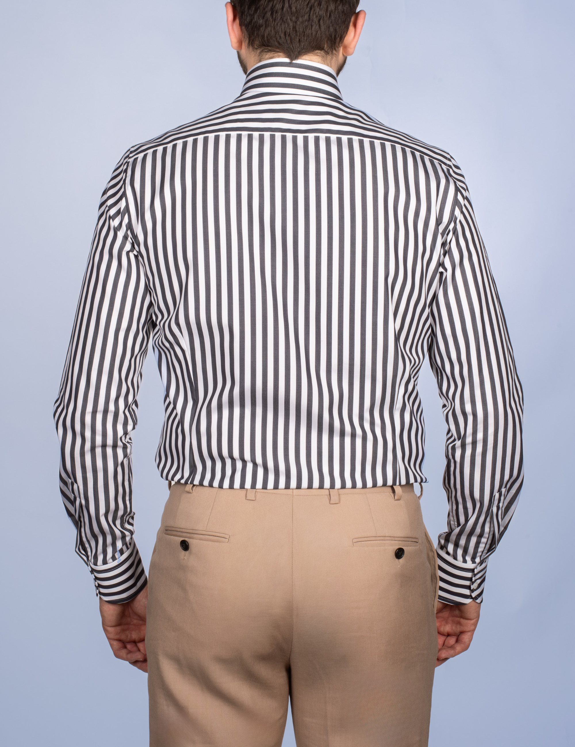 Chemise Rayure Bâton Noire 7mm - Col Italien
